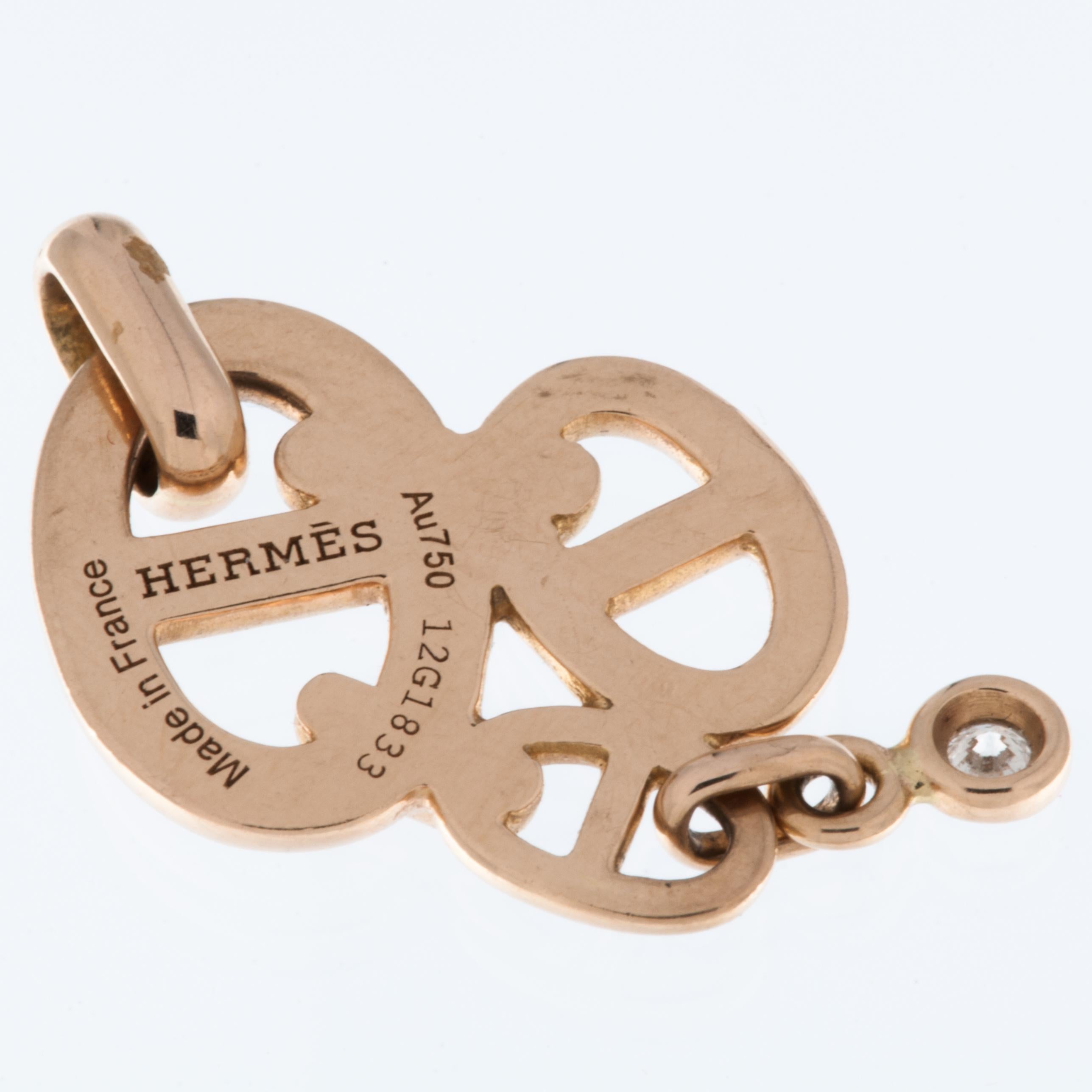 Hermes Chaine d'Ancre Pendentif Enchainee Or Rose 18 carats Bon état - En vente à Esch-Sur-Alzette, LU