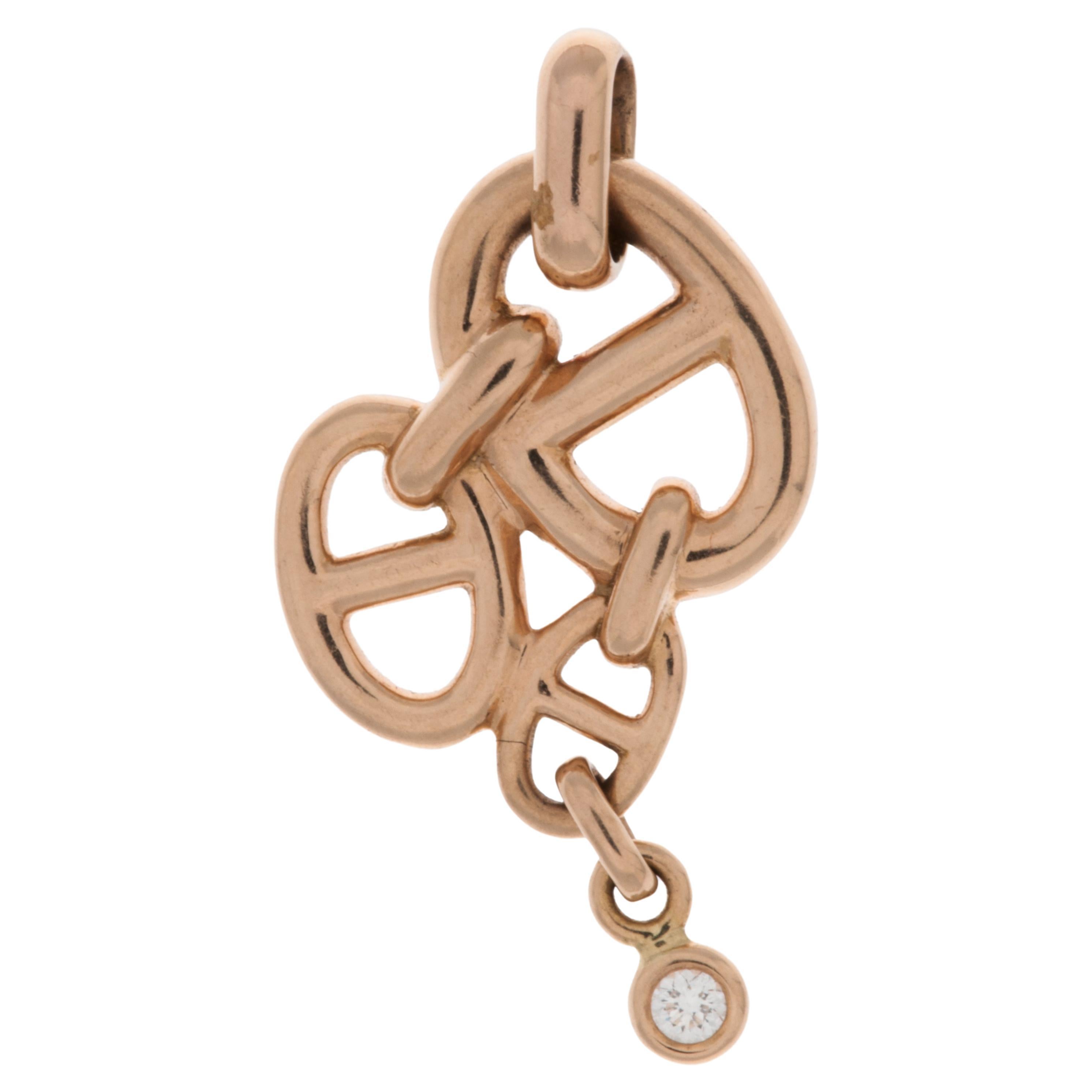 Hermes Chaine d'Ancre Pendentif Enchainee Or Rose 18 carats en vente