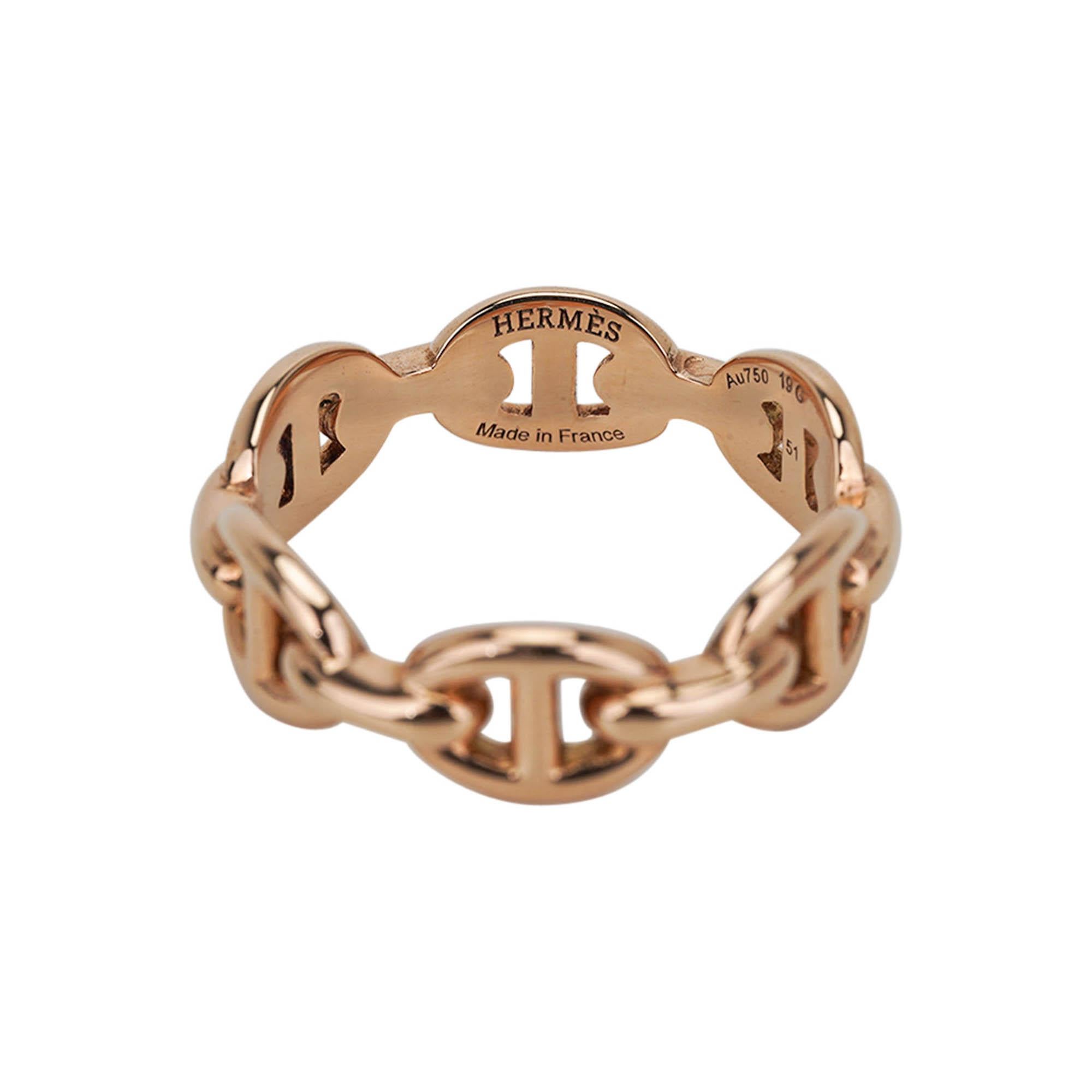 Hermes Chaine d'Ancre Enchainee Ring kleines Modell 18k Rose Gold 51 im Angebot 1