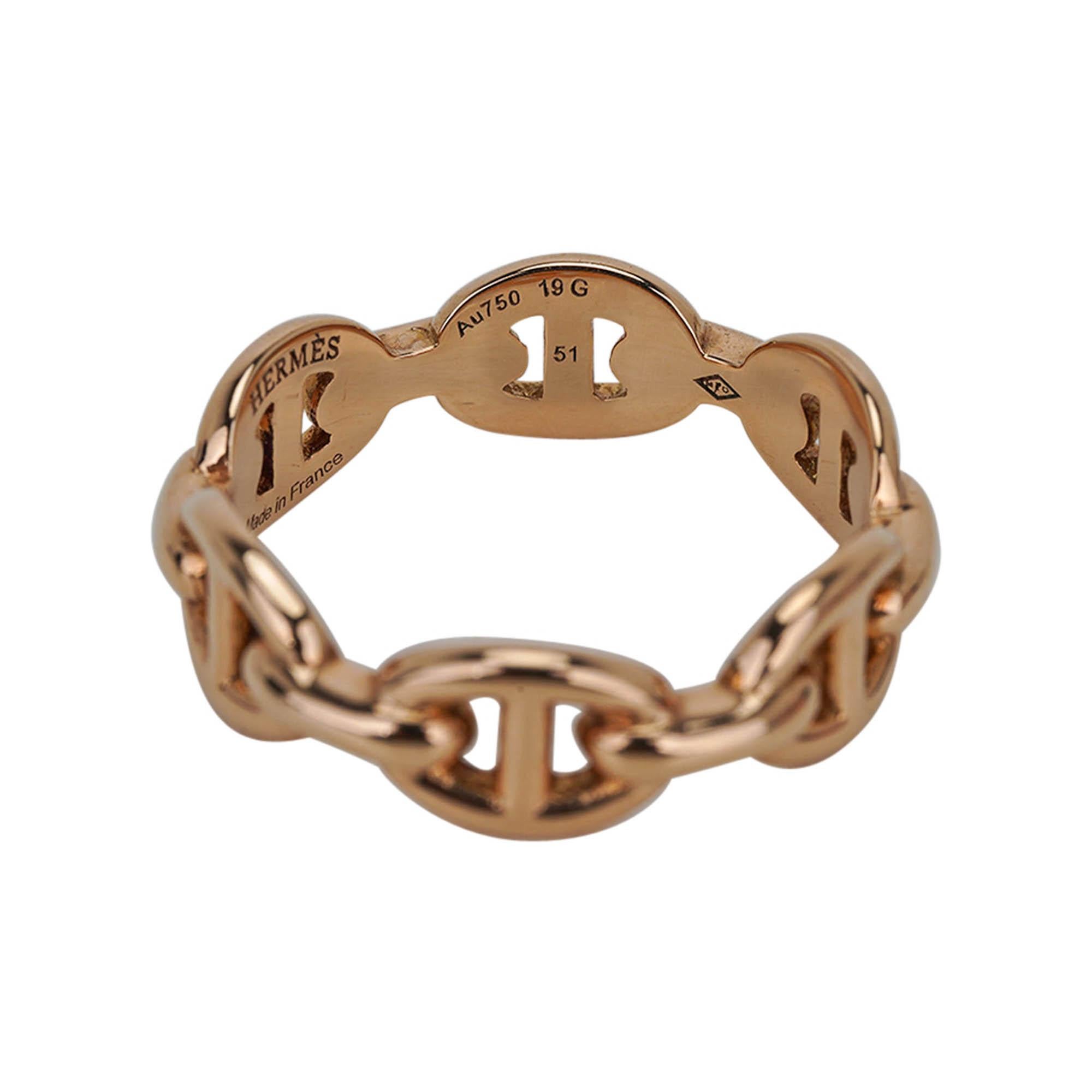 Hermes Chaine d'Ancre Enchainee Ring Small Model 18k Rose Gold 51 In New Condition For Sale In Miami, FL