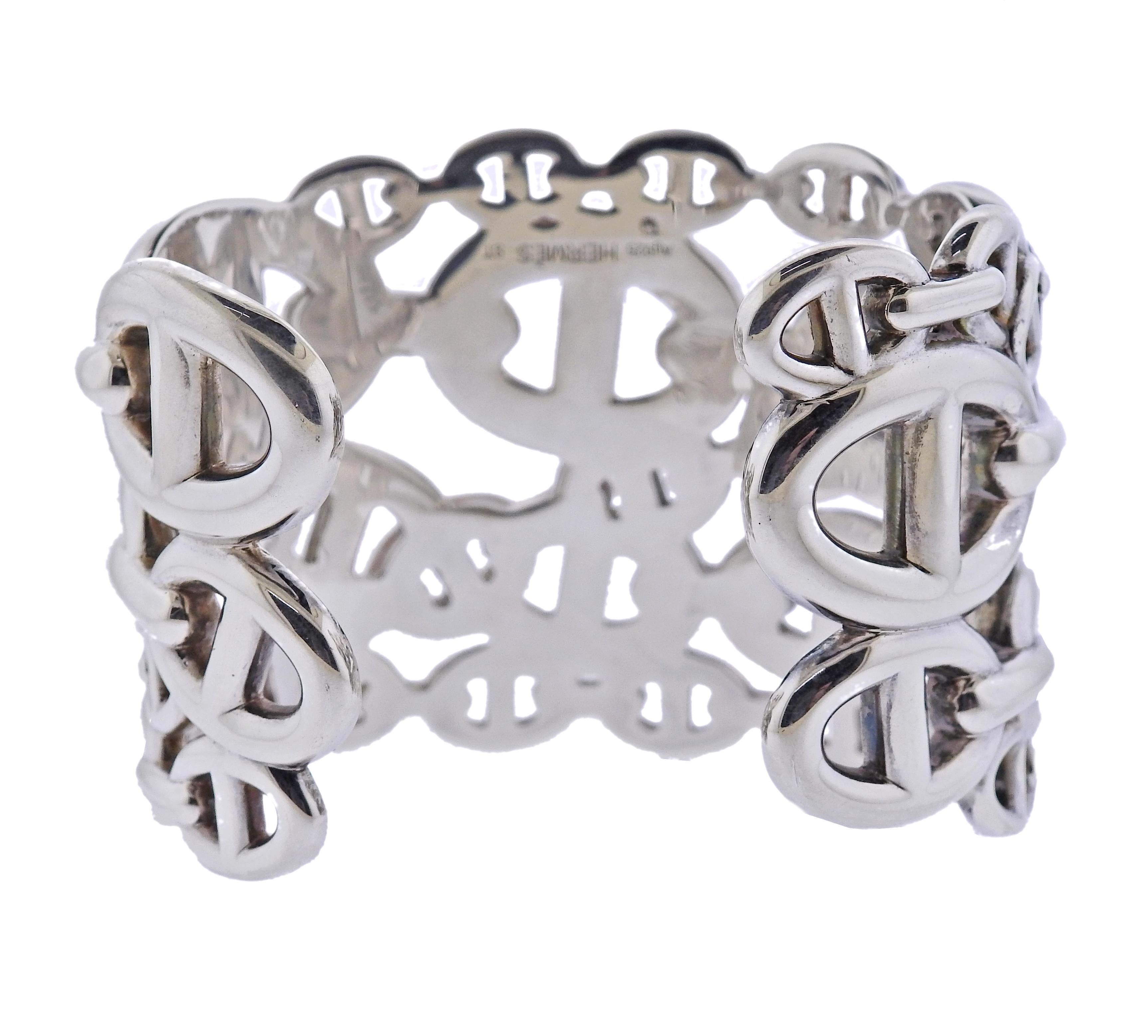 Hermes Chaine D'Ancre Enchainee sterling silver cuff bracelet. Bracelet will fit approx. 7