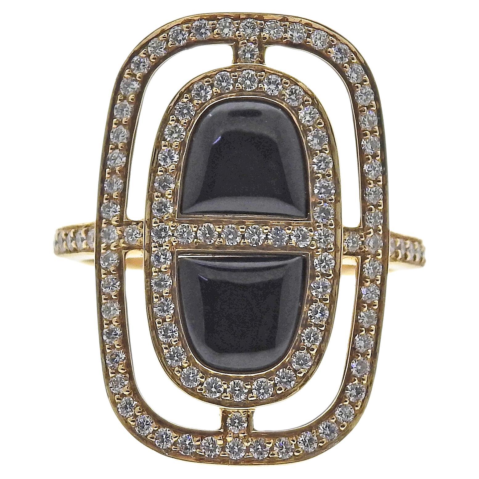 Hermes Chaine D'Ancre Gold Onyx Diamond Ring