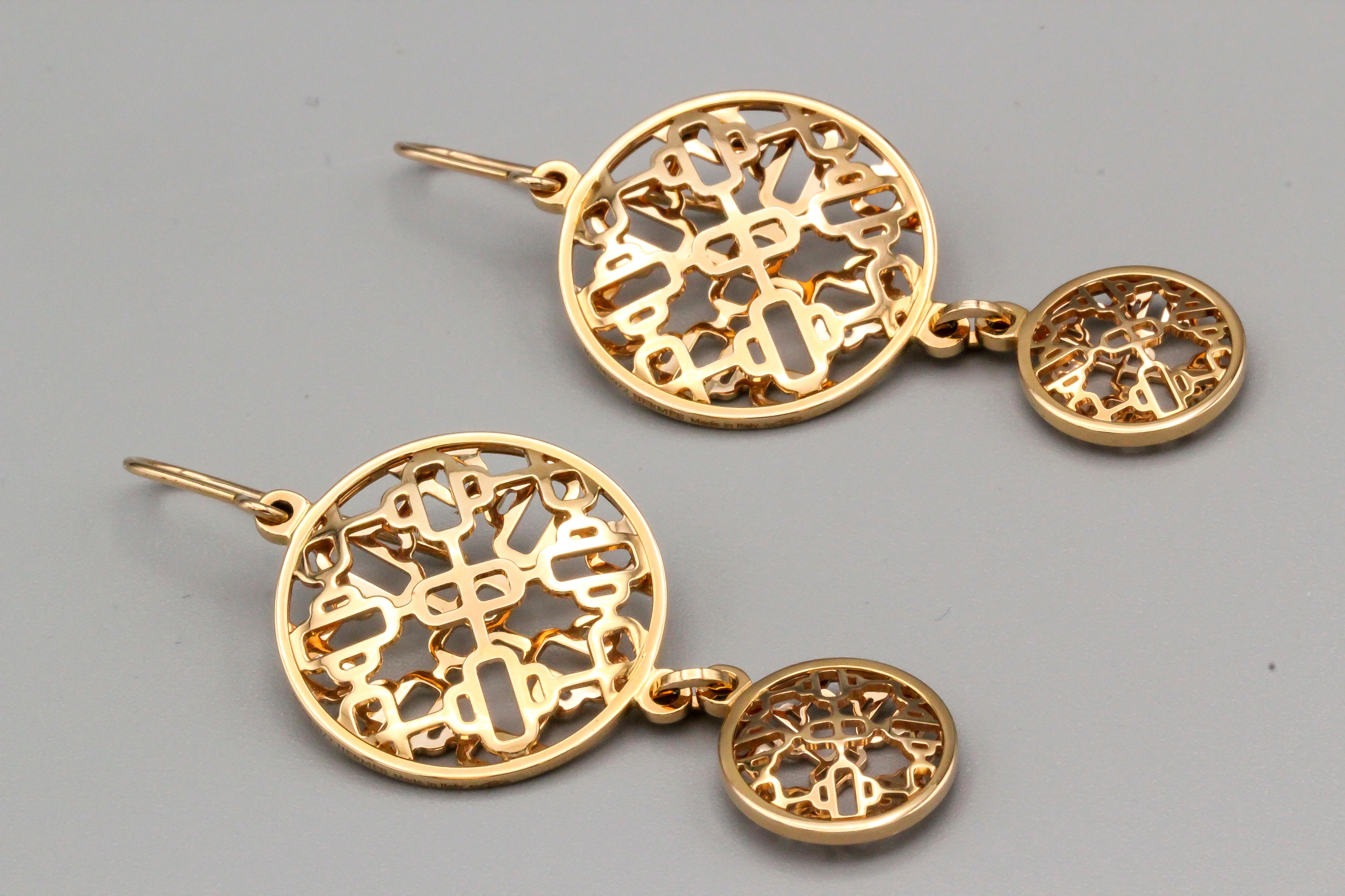 Hermes Chaine D'Ancre Passarelle 18 Karat Rose Gold Drop Earrings In Excellent Condition In New York, NY