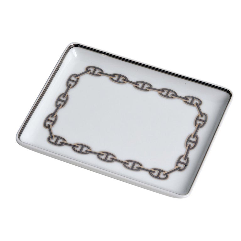 Hermes Chaine D'Ancre Platinum Tray Sushi Plate Porcelain at 1stDibs