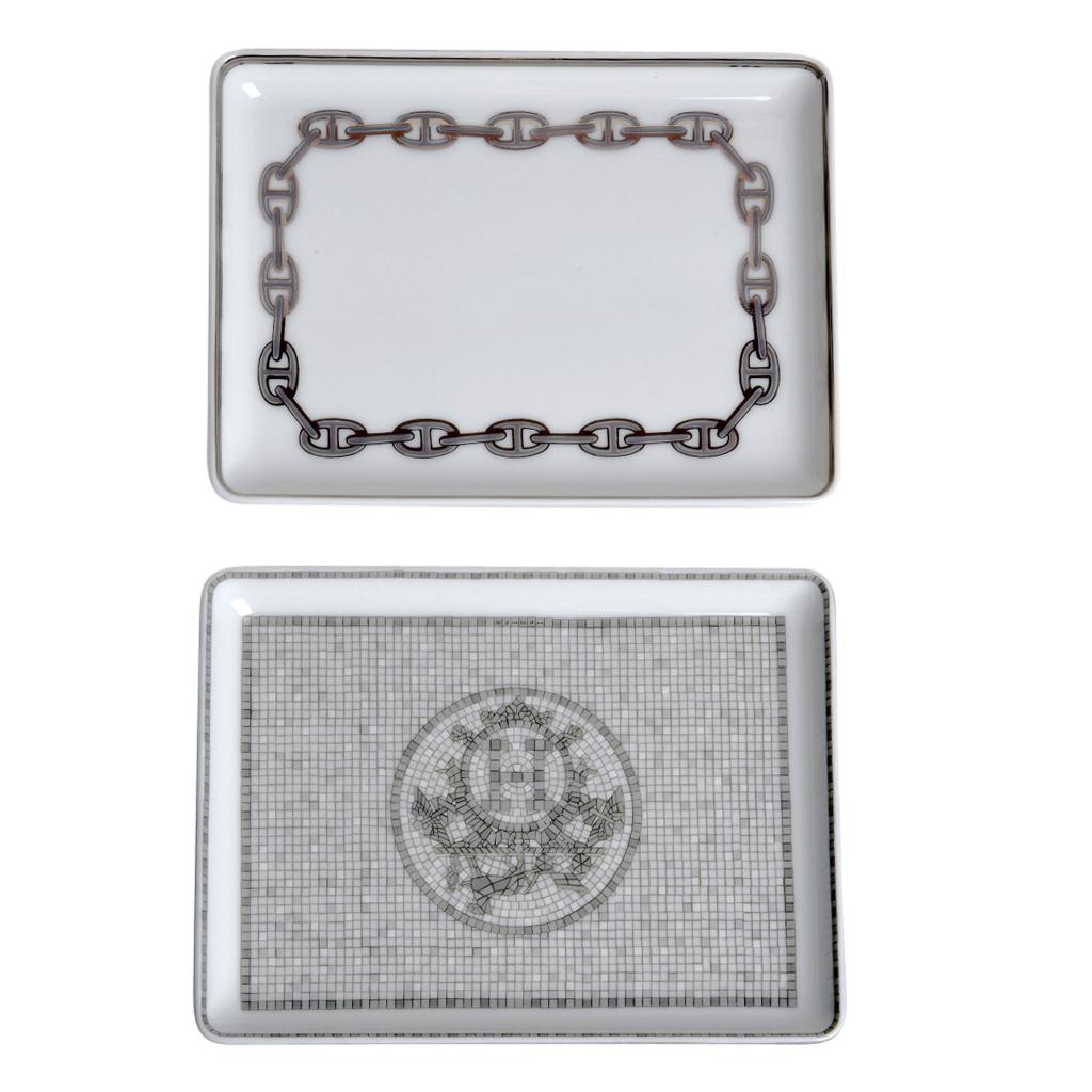 Hermes Chaine D'Ancre Platinum Tray Sushi Plate Porcelain In New Condition In Miami, FL