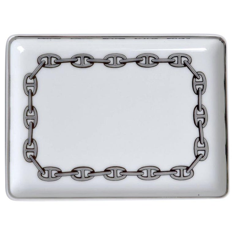 Hermes Chaine D'Ancre Platinum Tray Sushi Plate Porcelain at 1stDibs