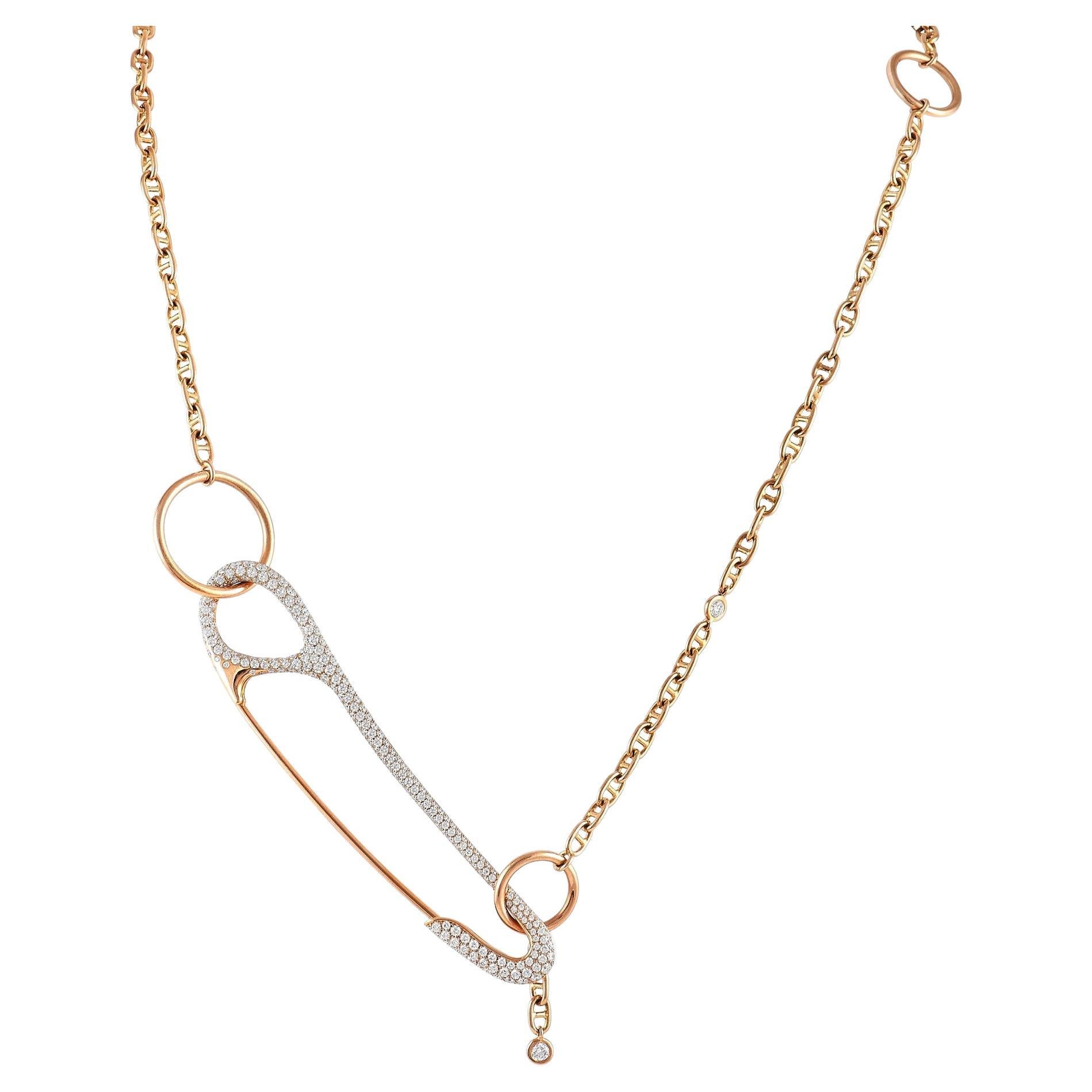 Hermès Chaine d'Ancre Punk 18K Rose Gold 3.40 ct Diamond Necklace