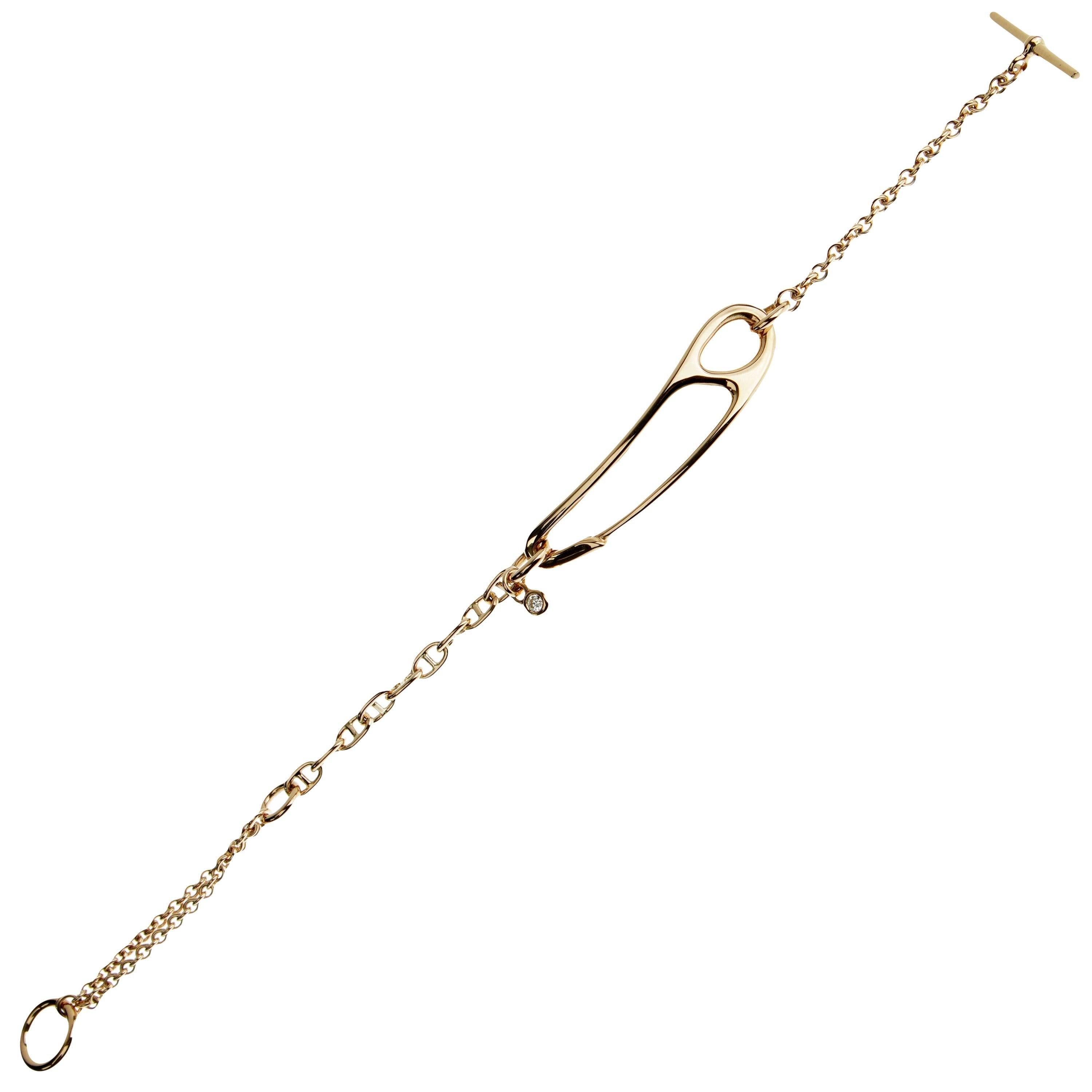 Hermes Chaine d'Ancre Punk 18k Rose Gold Diamond Bracelet en Excelente estado para la venta en Feasterville, PA