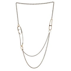 Hermès Chaine d'Ancre Punk Long Double Necklace Sterling Silver with 18k Rose