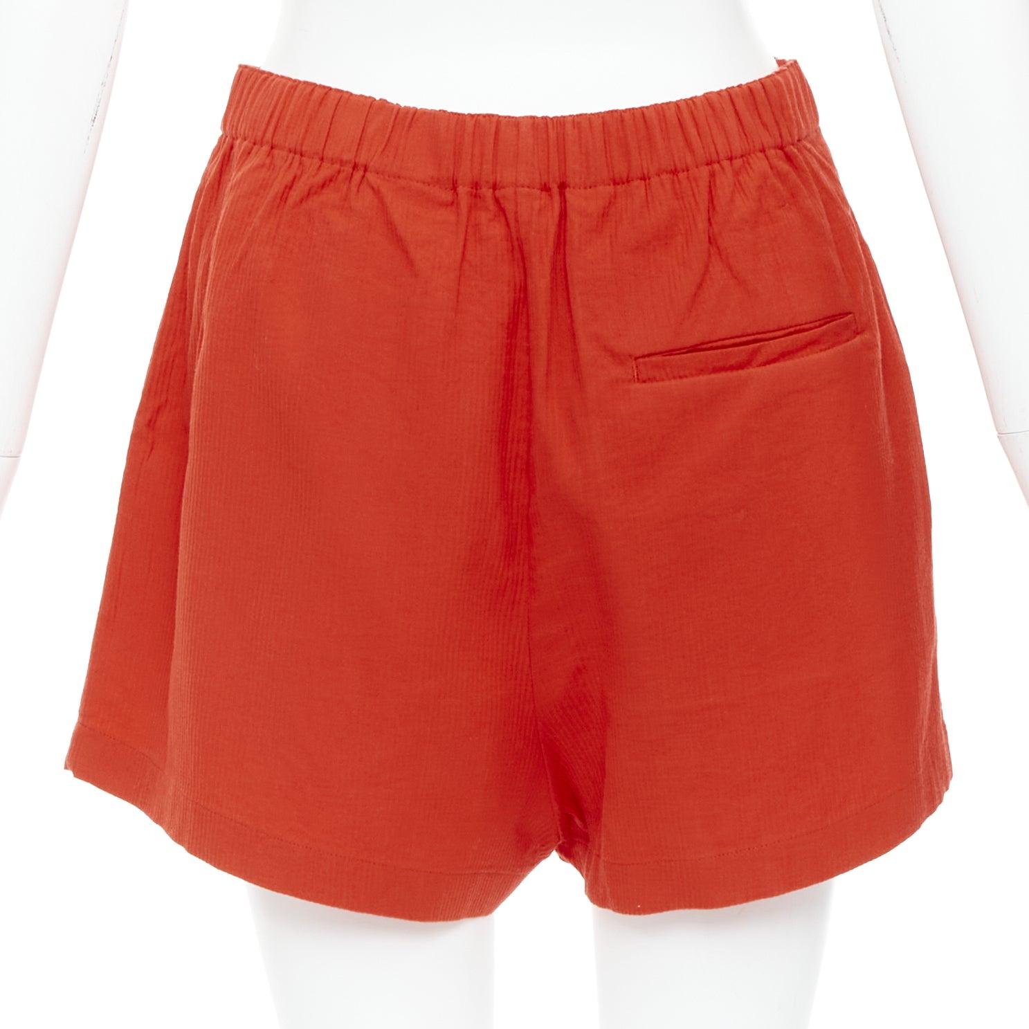 Women's HERMES Chaine D'Ancre red cotton blend buckle pleated shorts FR36 S For Sale