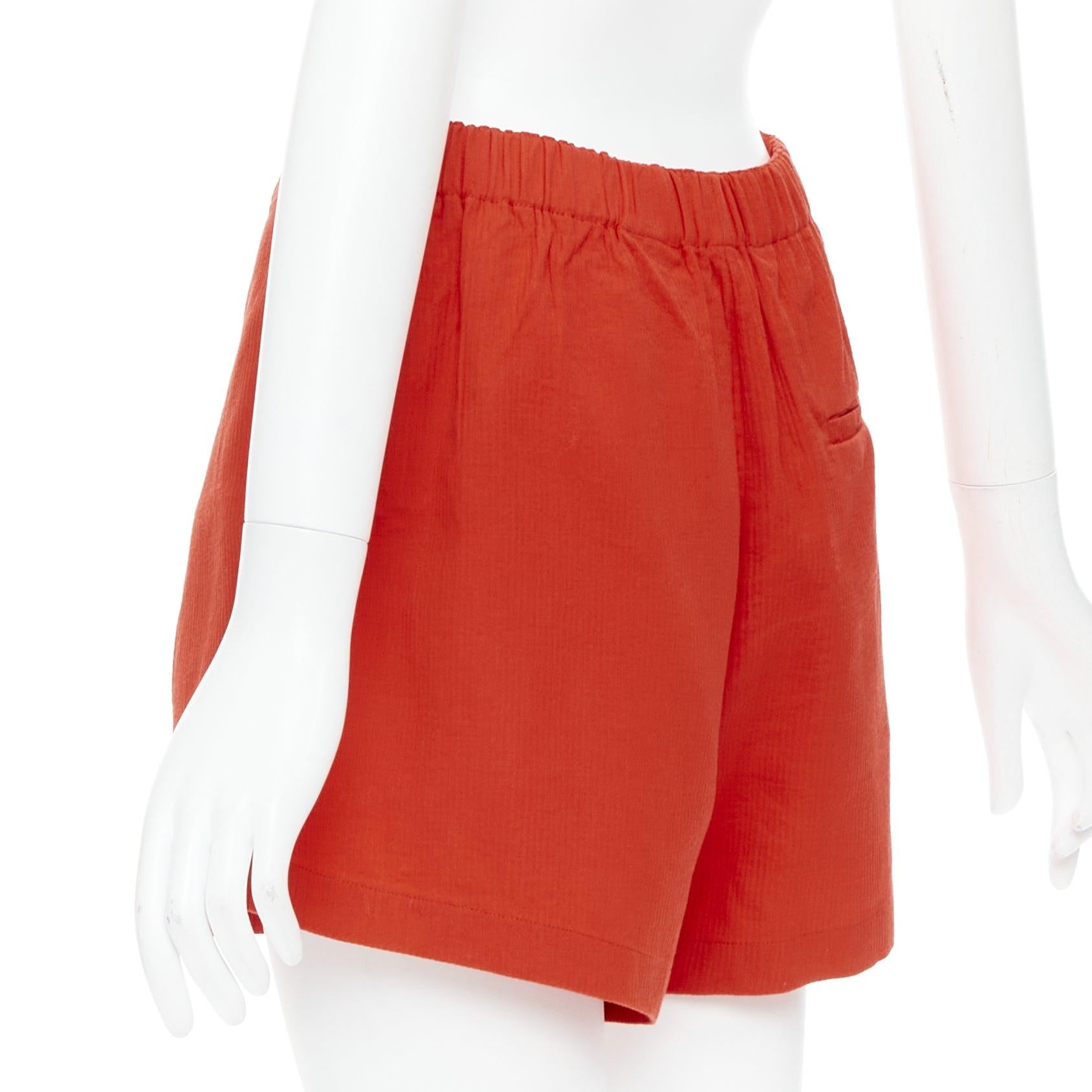 HERMES Chaine D'Ancre red cotton blend buckle pleated shorts FR36 S For Sale 1