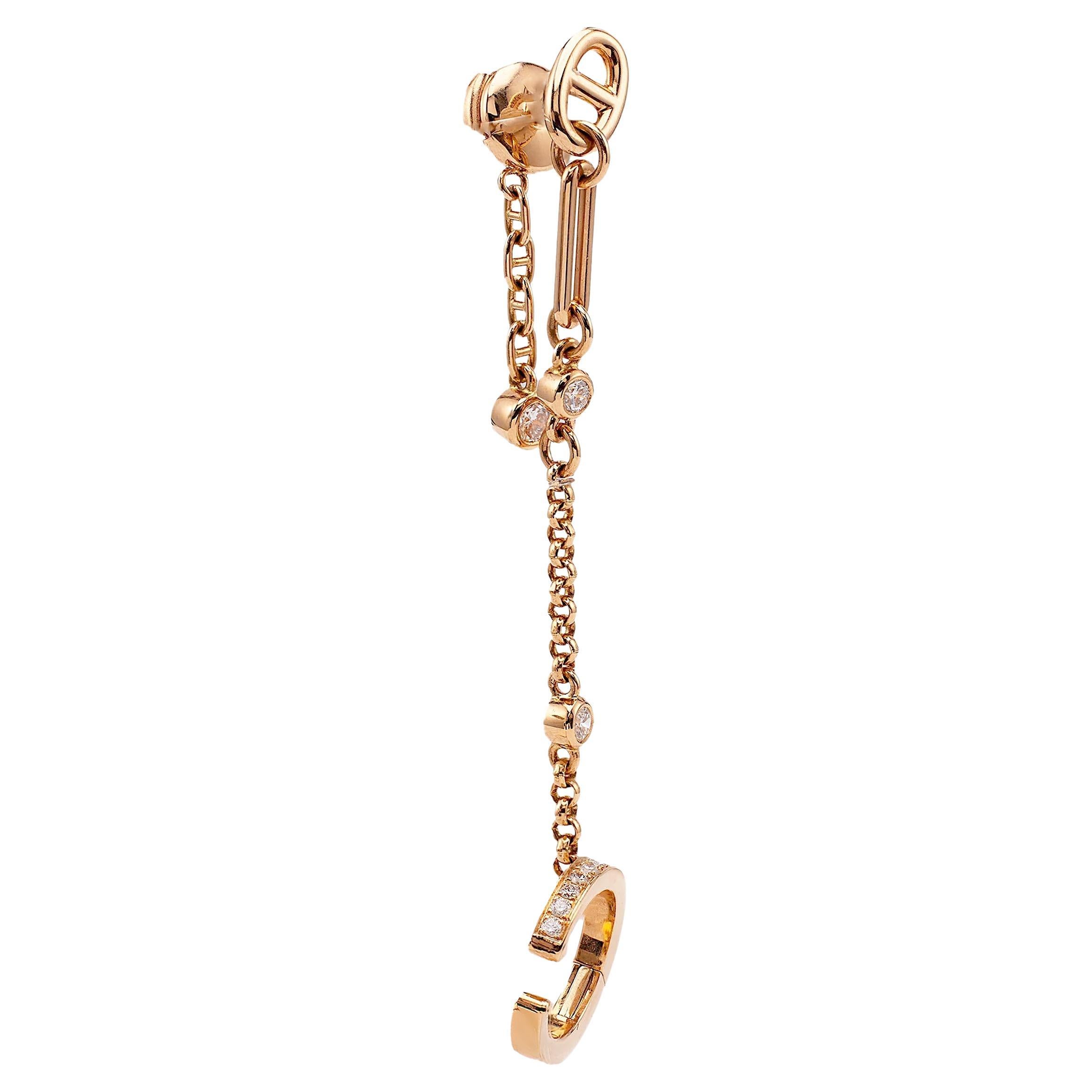 Hermes Chaine D'Ancre Rose Gold Diamond Chaos Right Single Earring Cuff For Sale
