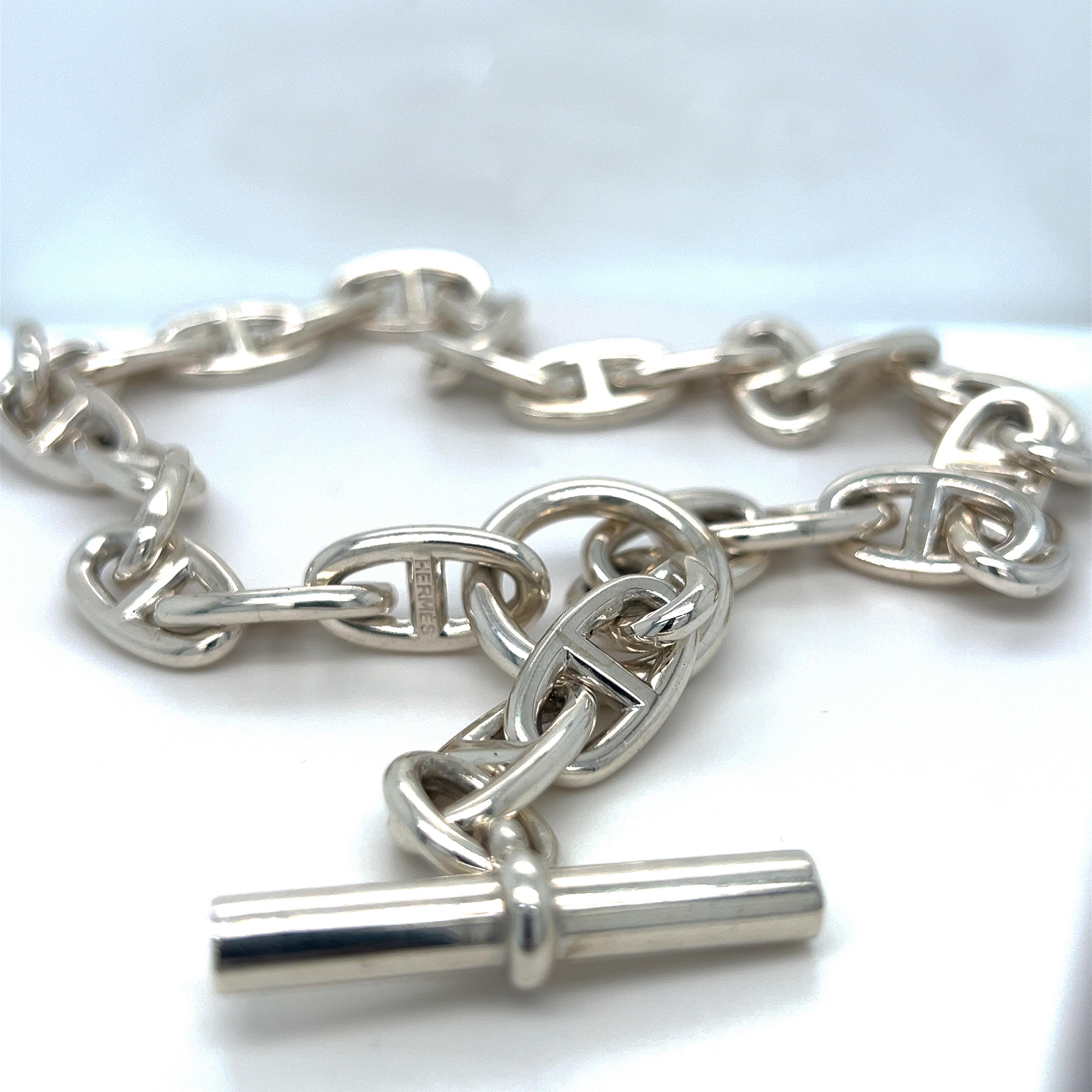 Chic yet Timeless, absolutely Iconic, Rare, Hermès Solid Sterling Silver Chaine d'Ancre Necklace, circa 1995.
The story of this piece began more than 80 years ago, in 1938, when Robert Dumas, a member of the Hermès family, decided to take