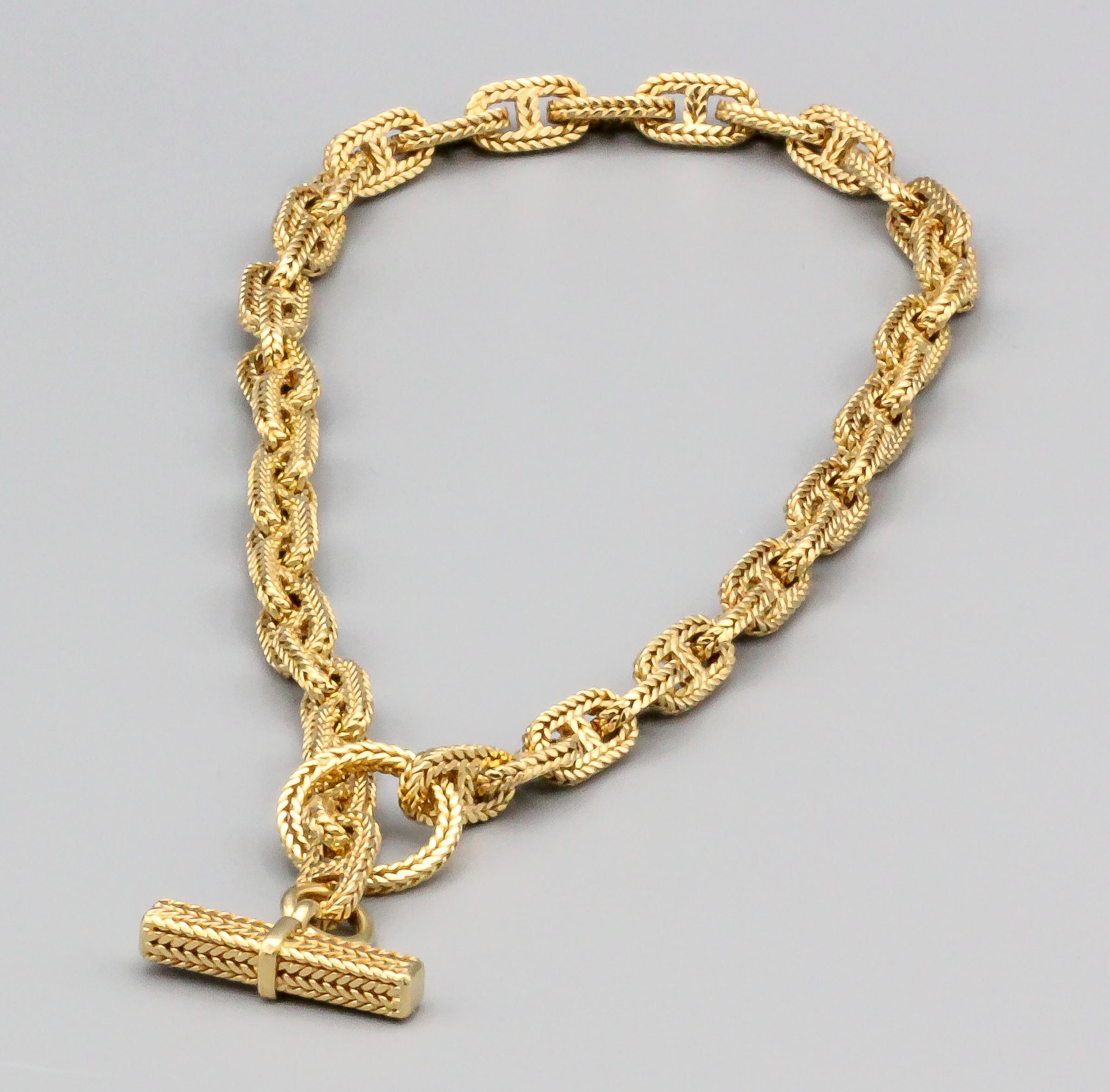 Rare 18K yellow gold braided toggle link necklace from the 