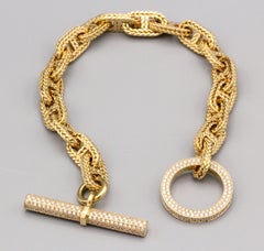 Hermès Chaine D'Ancre Tresse Diamond 18 Karat Gold Toggle Link Bracelet