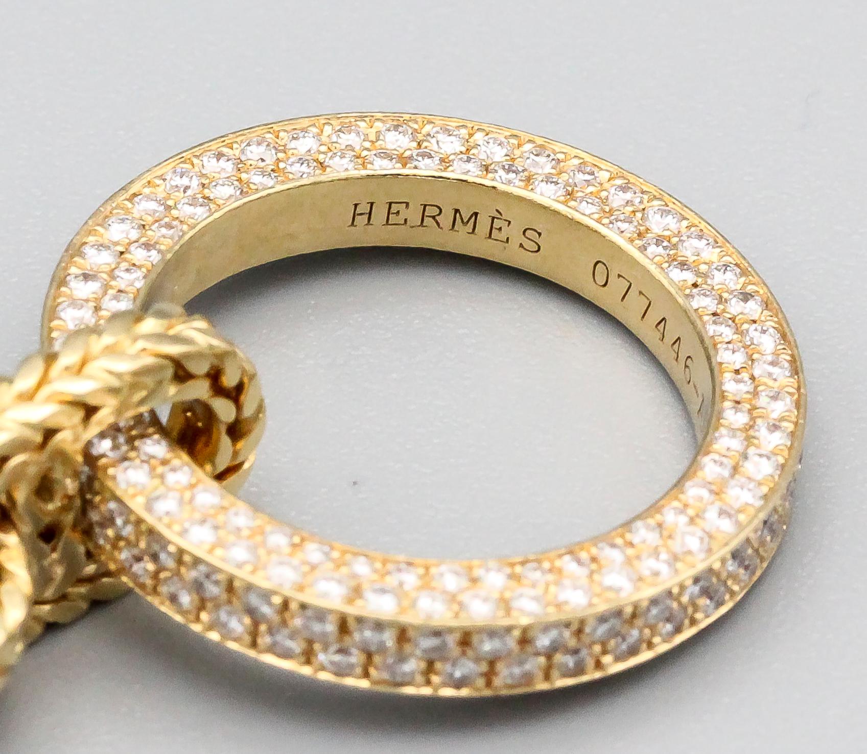 Hermès Chaine D'Ancre Tresse Diamond 18 Karat Gold Toggle Link Bracelet In Excellent Condition In New York City, NY