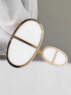 Hermès Chaine d'Ancre Verso Ring 18k Rose Gold White Ceramic Size 53