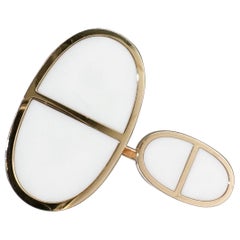 Hermès Chaine d'Ancre Verso Ring 18k Rose Gold White Ceramic Size 53