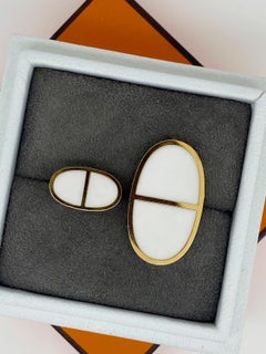 Hermes Chaine d’Ancre Verso Ring White Enamel 18K Rose Gold Size 50 + Hermes Box