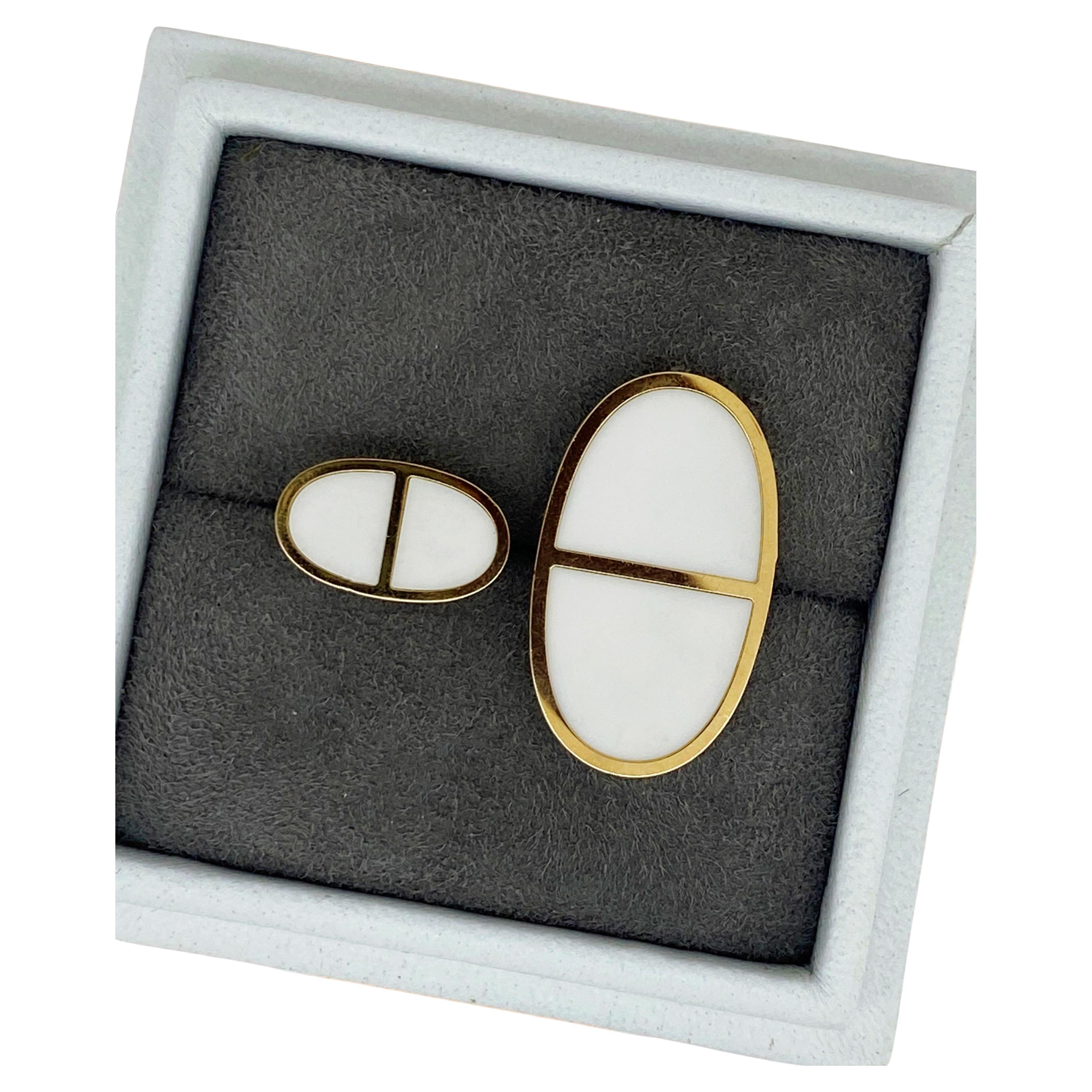 Hermes Chaine d’Ancre Verso Ring White Enamel 18K Rose Gold Size 50 + Hermes Box in vendita