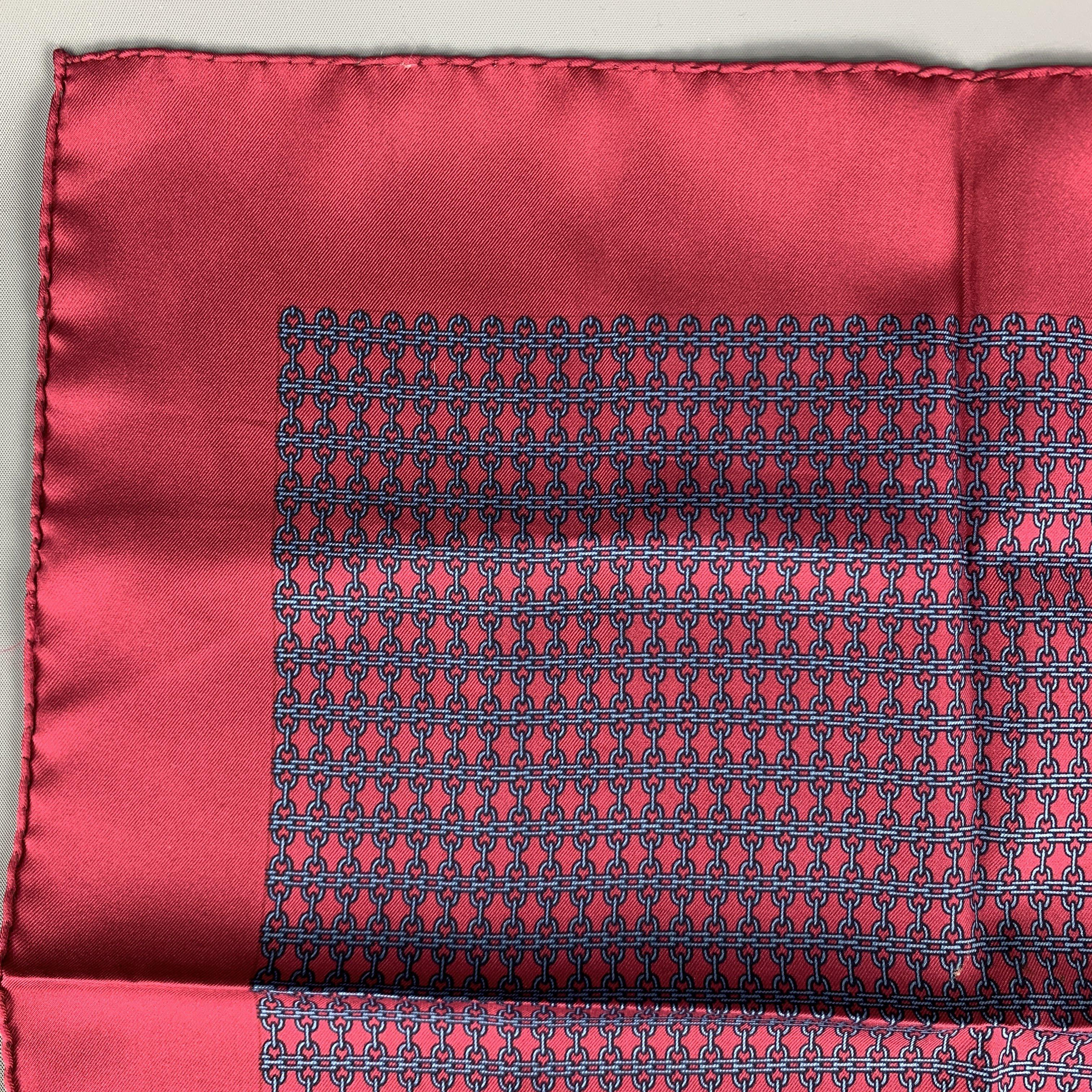 Vintage HERMES Pocket Square comes in a burgundy silk  with all over 