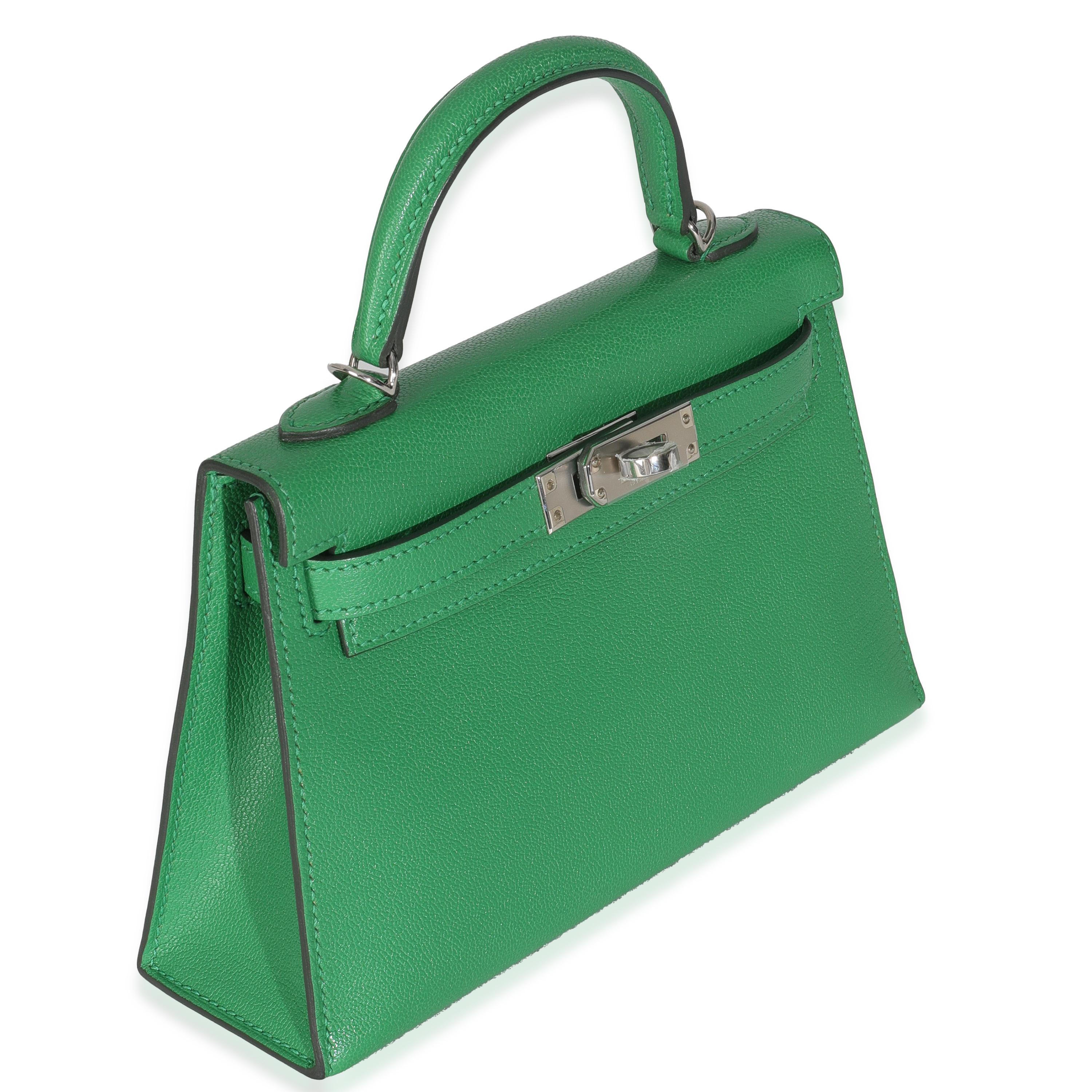 Green Hermès Chamkila Chevre Bamboo Mini Sellier Kelly 20 II PHW For Sale