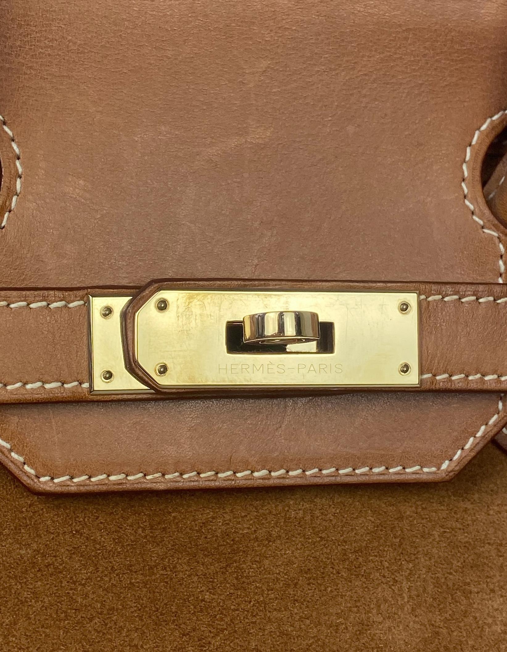 Hermes Chamois/Gold Grizzly/Swift 30cm Birkin Bag with Goldtone Hardware For Sale 5