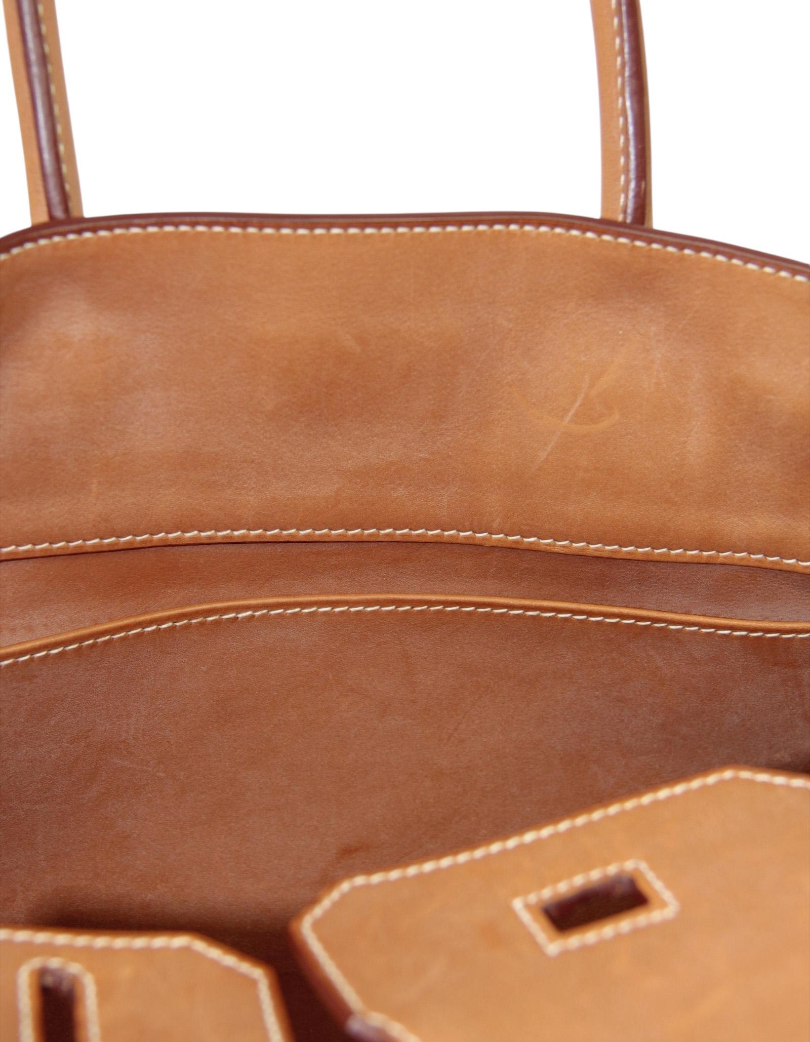 Hermes Chamois/Gold Grizzly/Swift 30cm Birkin Bag with Goldtone Hardware For Sale 10