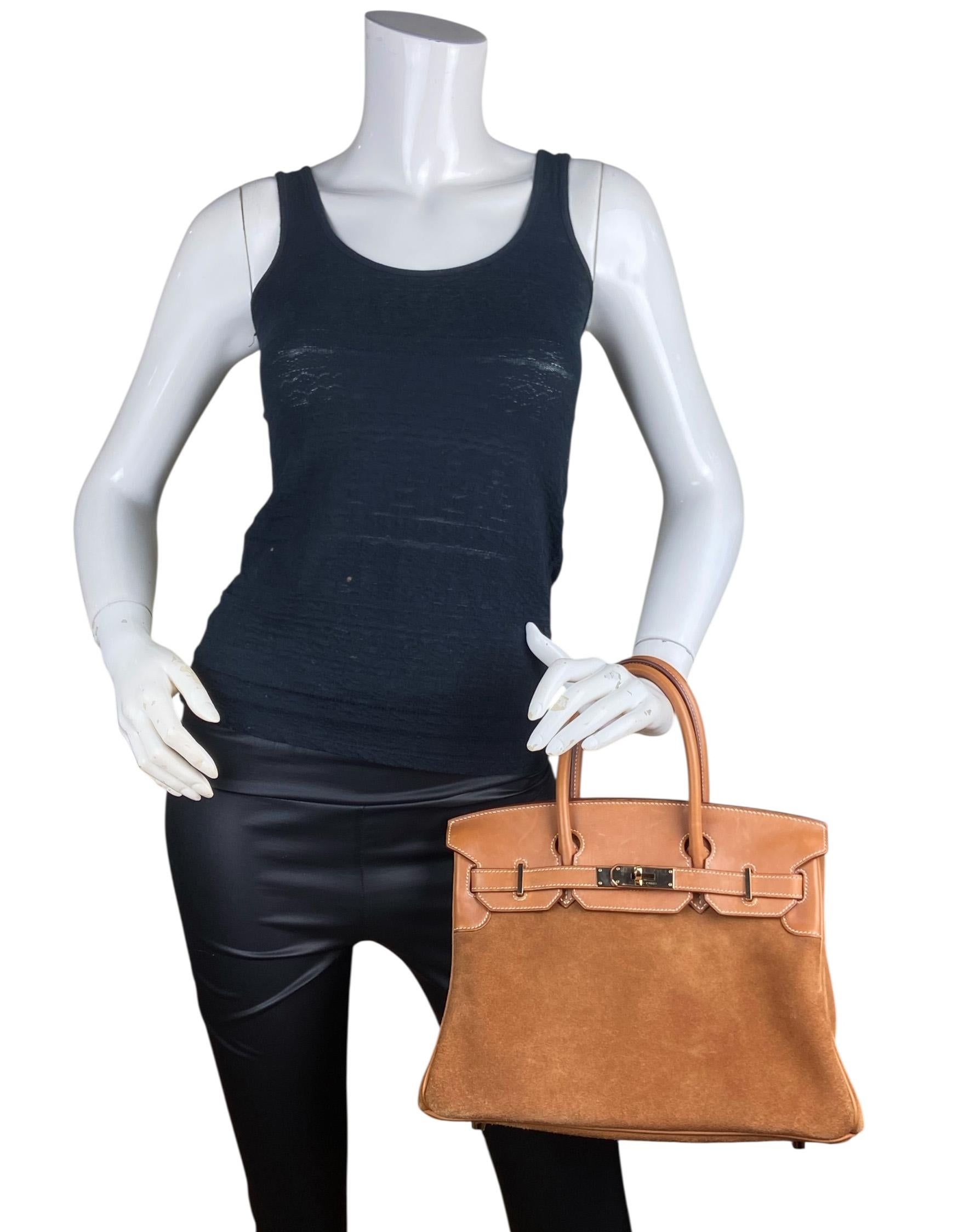 Hermes Chamois/Gold Grizzly/Swift 30cm Birkin Bag with Goldtone Hardware For Sale 11