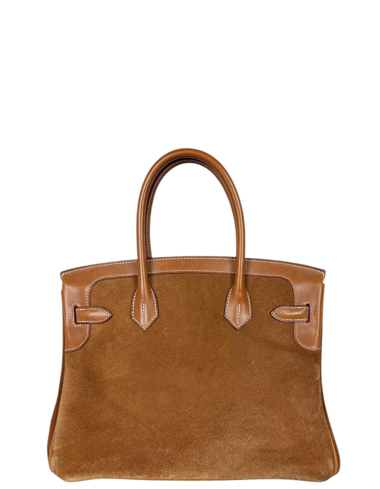 Brown Hermes Chamois/Gold Grizzly/Swift 30cm Birkin Bag with Goldtone Hardware For Sale