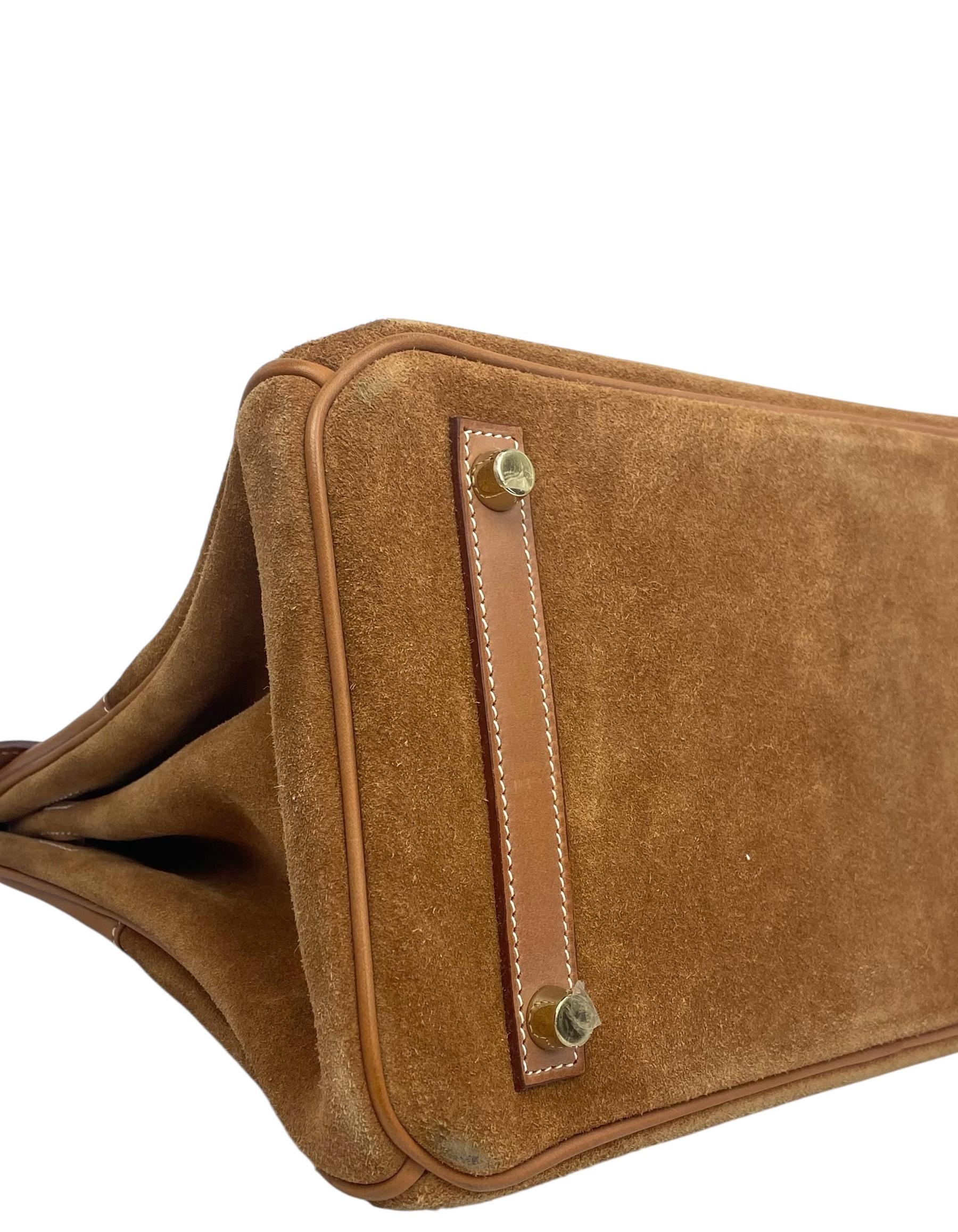 Hermes Chamois/Gold Grizzly/Swift 30cm Birkin Bag with Goldtone Hardware In Fair Condition For Sale In New York, NY