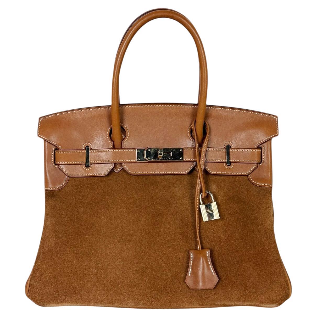 Hermes Chamois/Gold Grizzly/Swift 30cm Birkin Bag with Goldtone Hardware For Sale