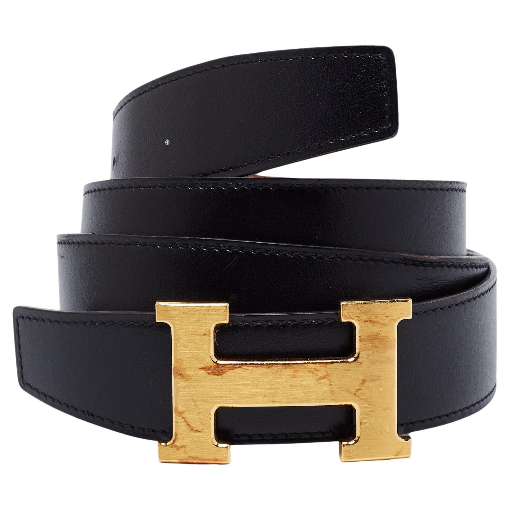HERMES 24 mm Reversible Black And Red Leather Belt at 1stDibs