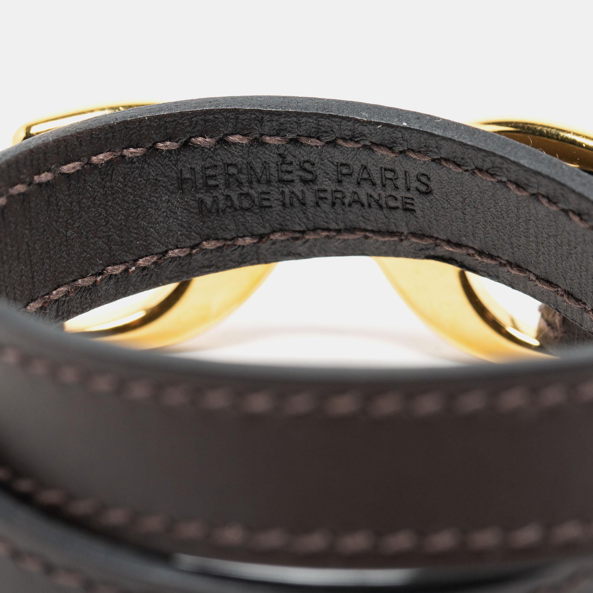 Contemporary Hermes Chamonix Leather Gold-Plated Bracelet