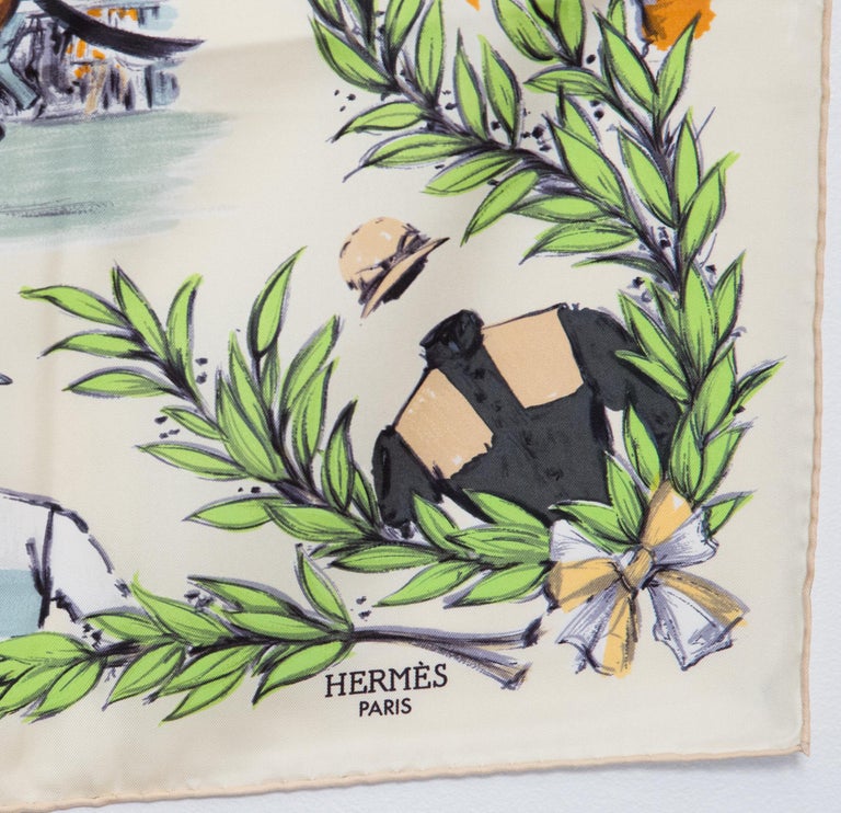 Hermes Champ de Courses a Chantilly by Maurice Taquoy Silk Scarf For Sale  at 1stDibs