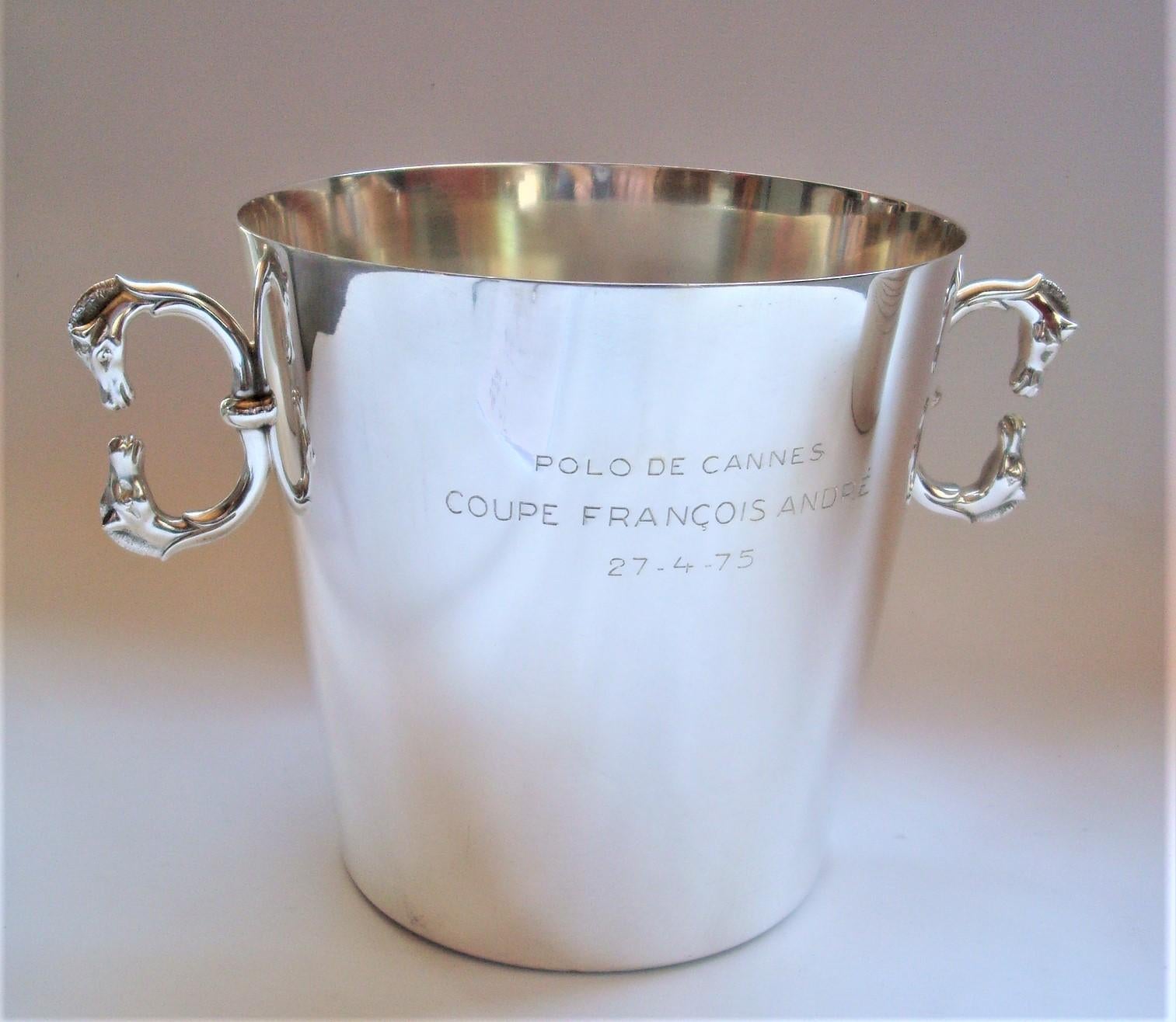 French Hermes Champagne / Wine Bucket, Cooler, Polo Trophy Cannes 1975