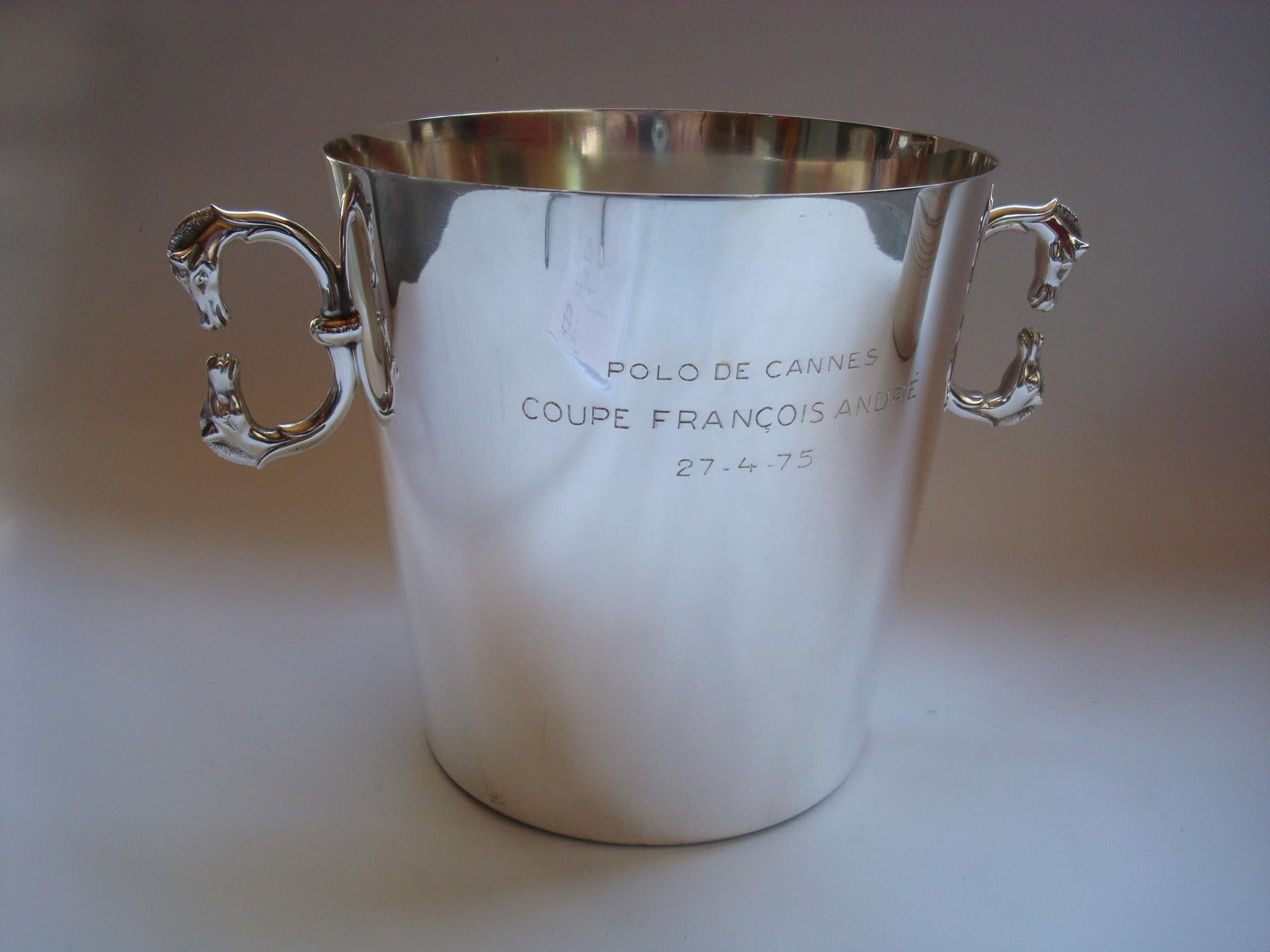 Silvered Hermes Champagne / Wine Bucket, Cooler, Polo Trophy Cannes 1975