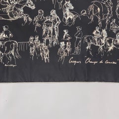 HERMES Champs de Courses by Hubert de Watrigant 2007 Black & White Scarf