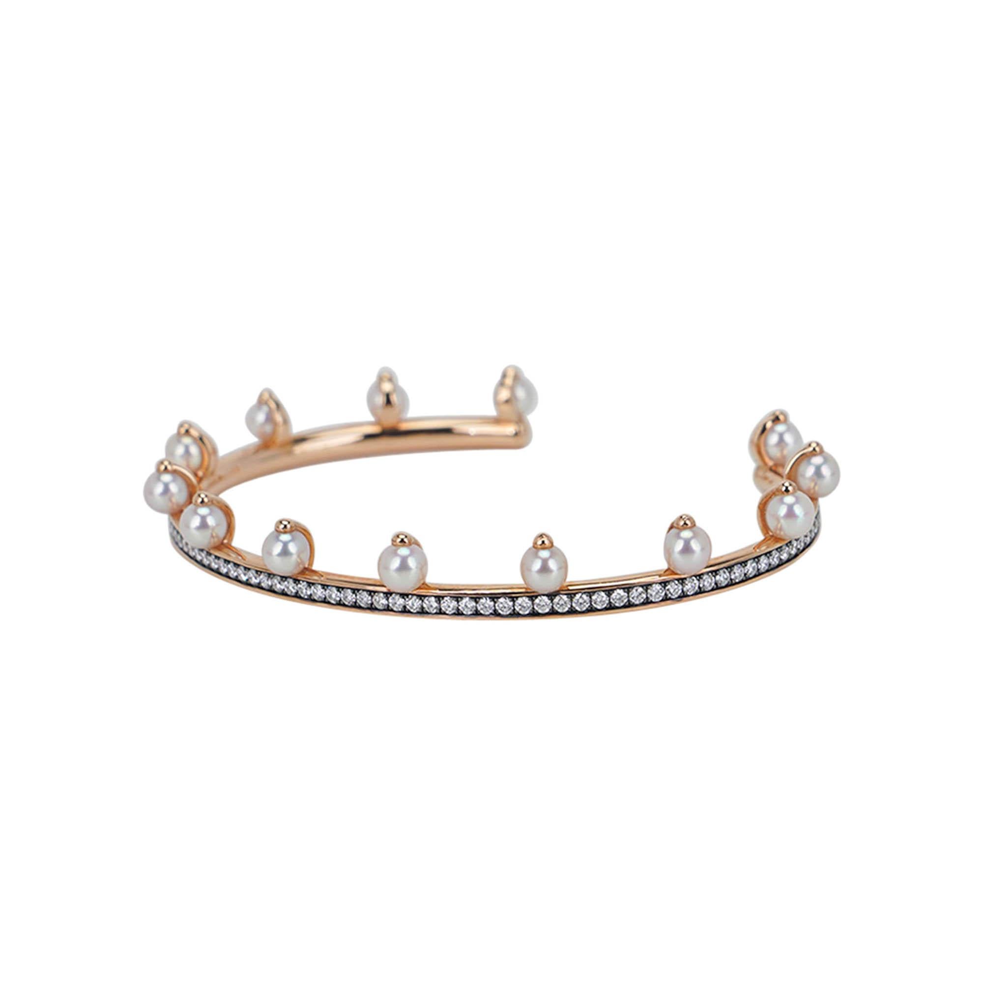 Hermes Chandra Jonc Bracelet manchette en perles et diamants or rose 18k Neuf - En vente à Miami, FL