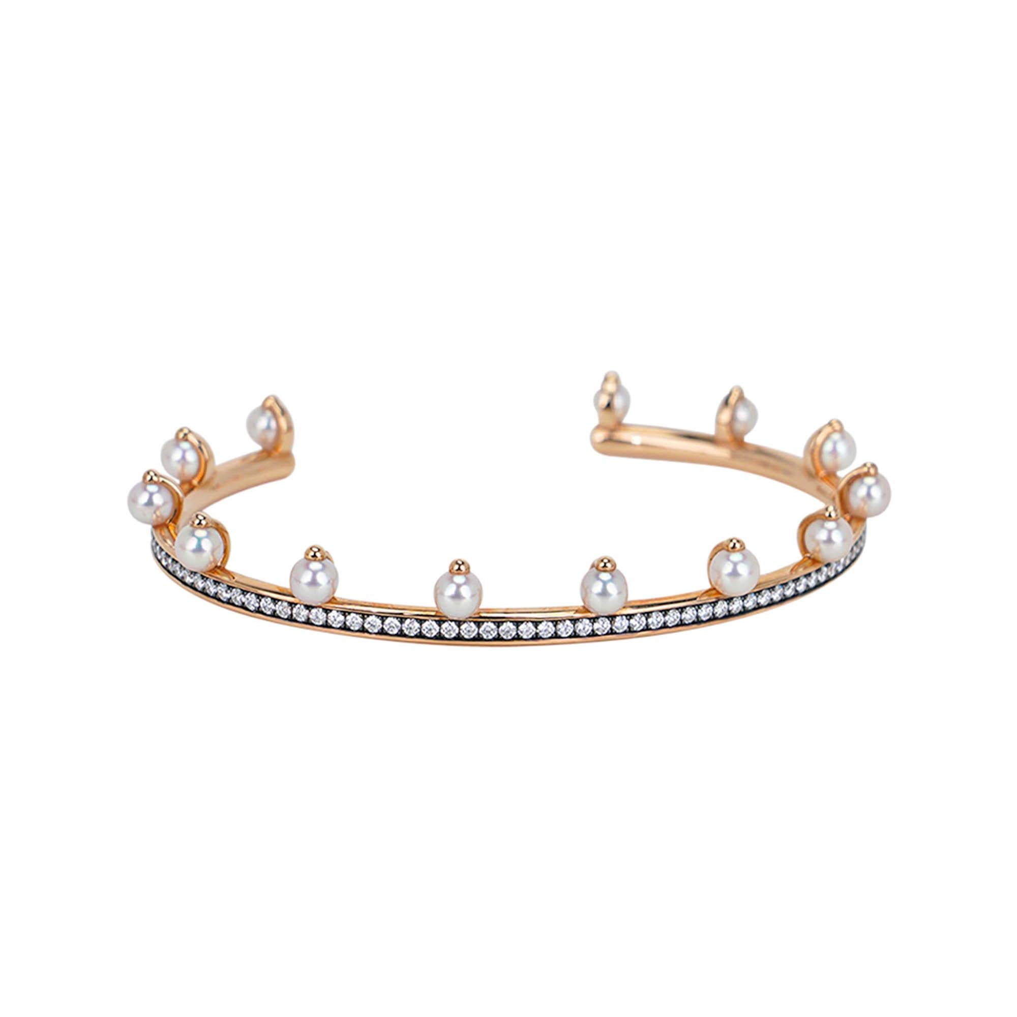 Hermes Chandra Jonc Perle und Diamant Manschettenknopf Armband 18k Rose Gold Damen