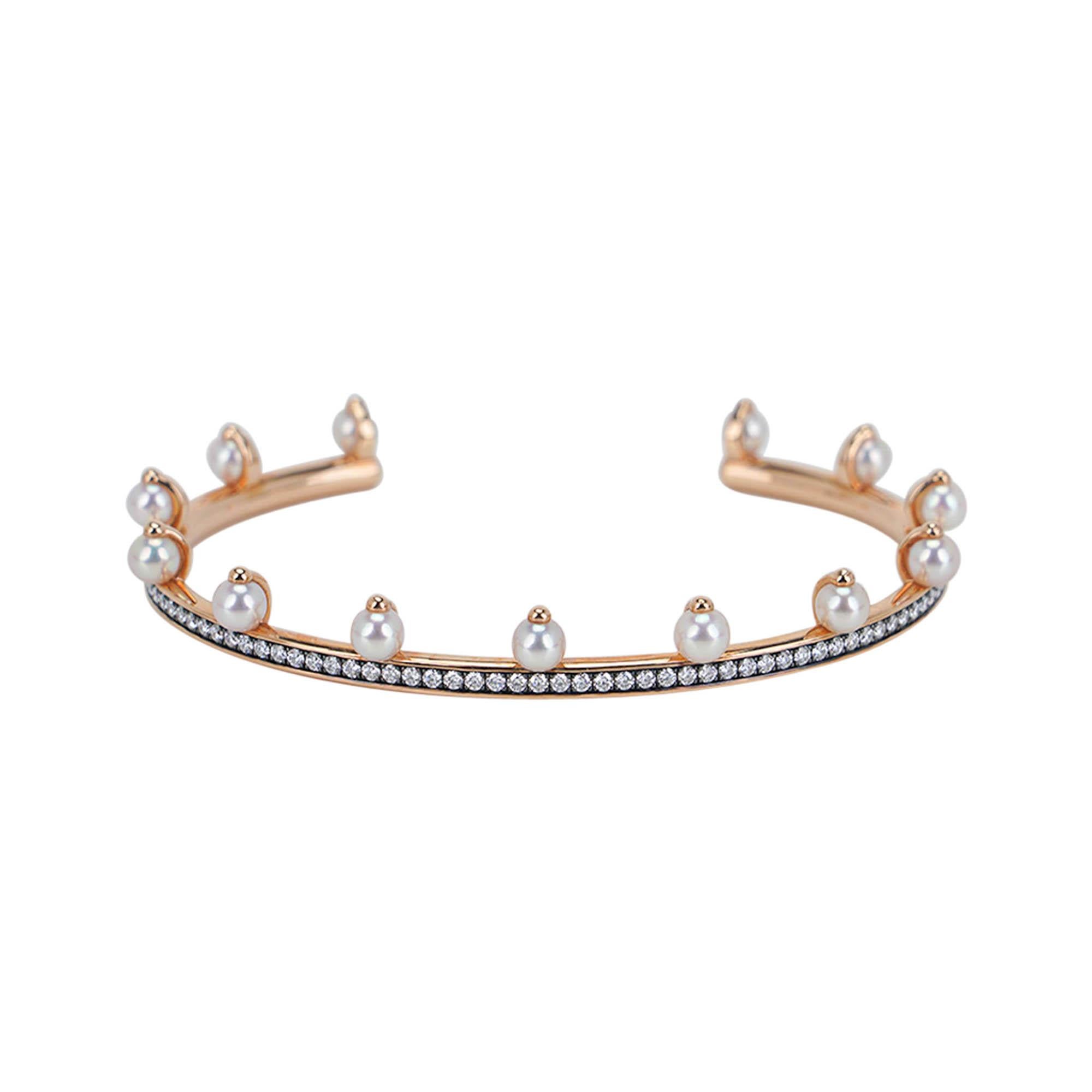 Hermes Chandra Jonc Bracelet manchette en perles et diamants or rose 18k en vente 1