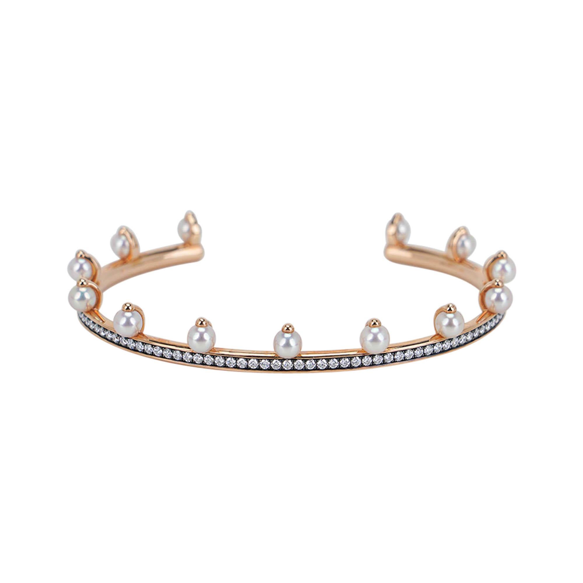 Hermes Chandra Jonc Pulsera de perlas y diamantes Oro rosa 18k en venta 1