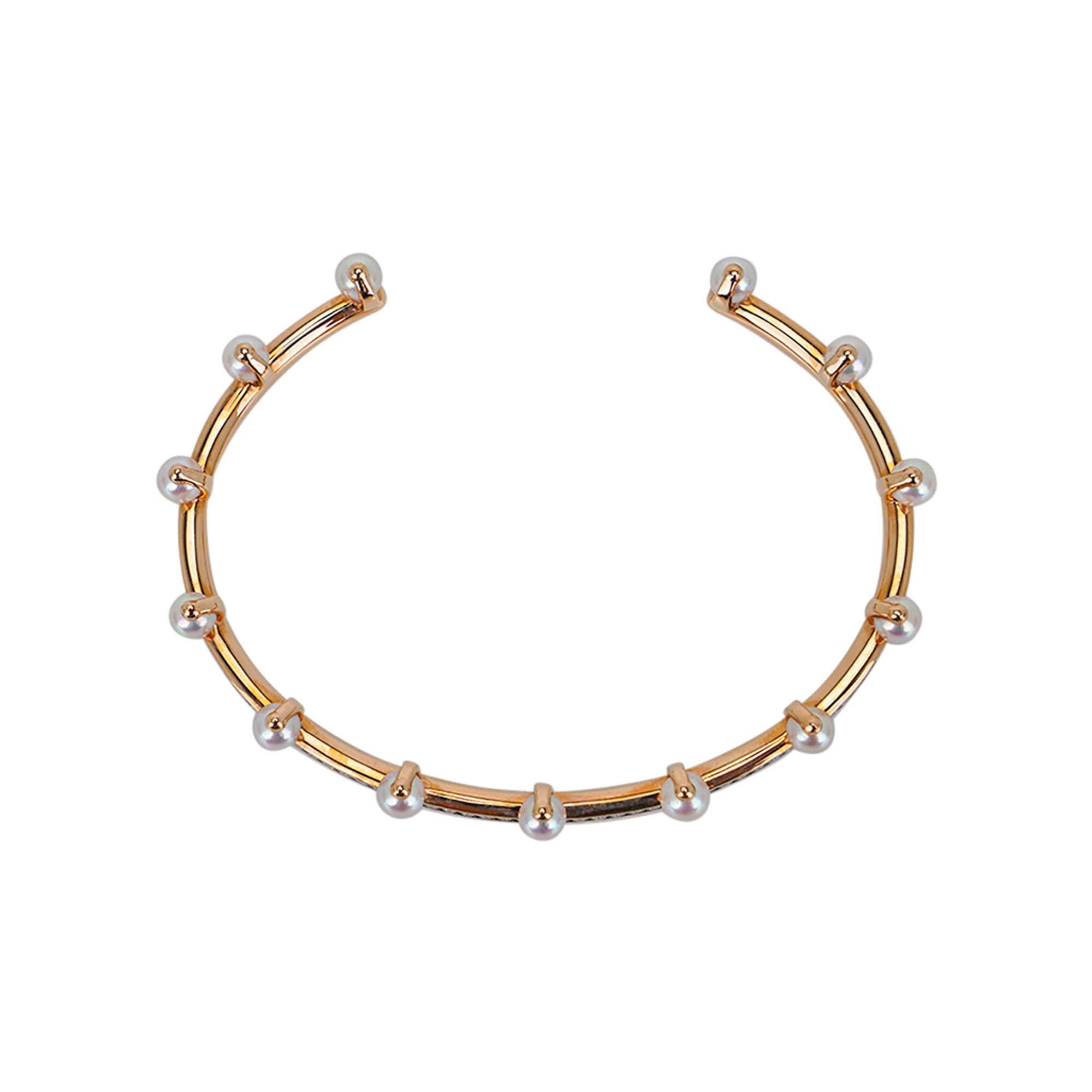 Hermes Chandra Jonc Pulsera de perlas y diamantes Oro rosa 18k en venta 2