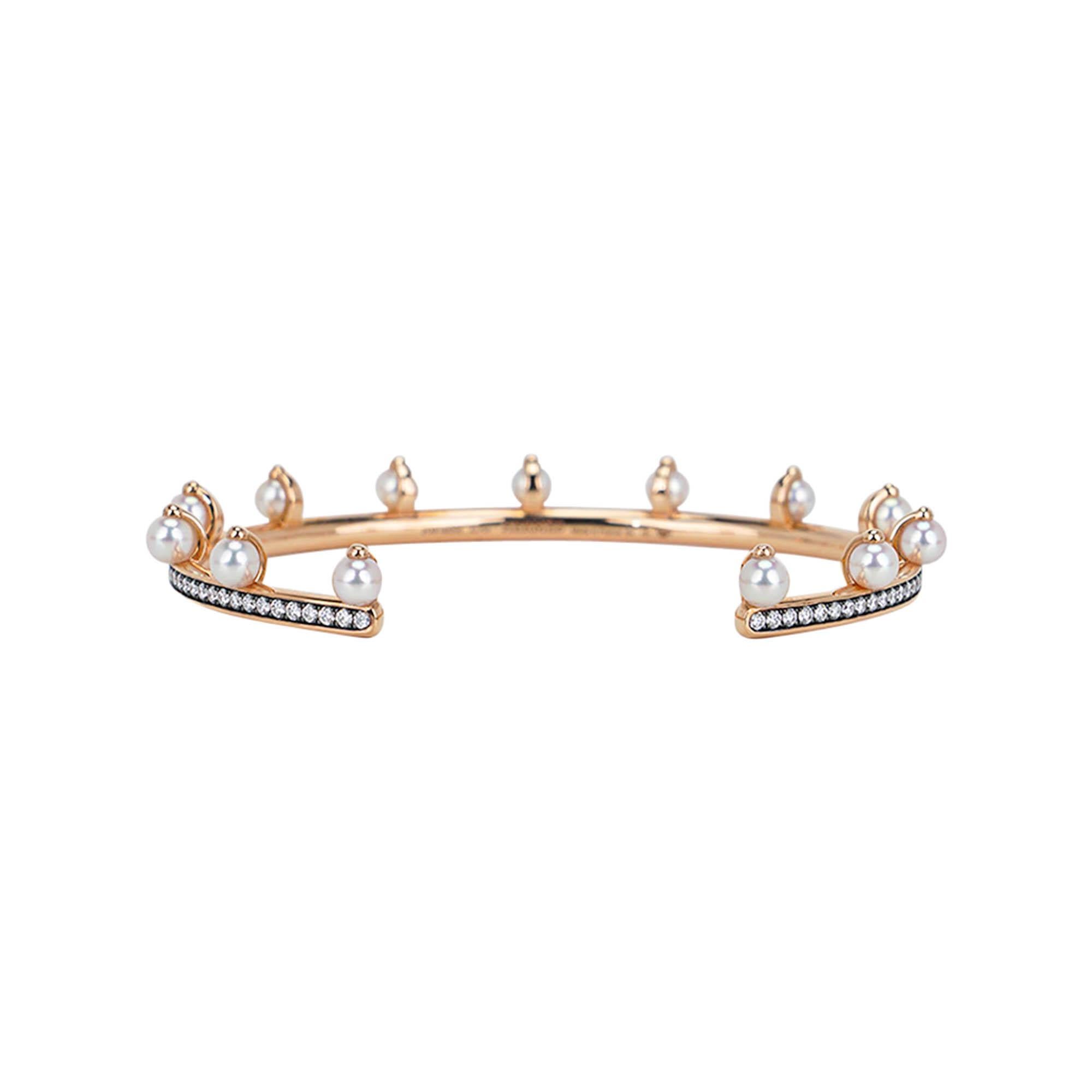 Hermes Chandra Jonc Bracelet manchette en perles et diamants or rose 18k en vente 3