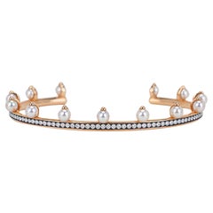 Hermes Chandra Jonc Pearl and Diamond Cuff Bracelet 18k Rose Gold