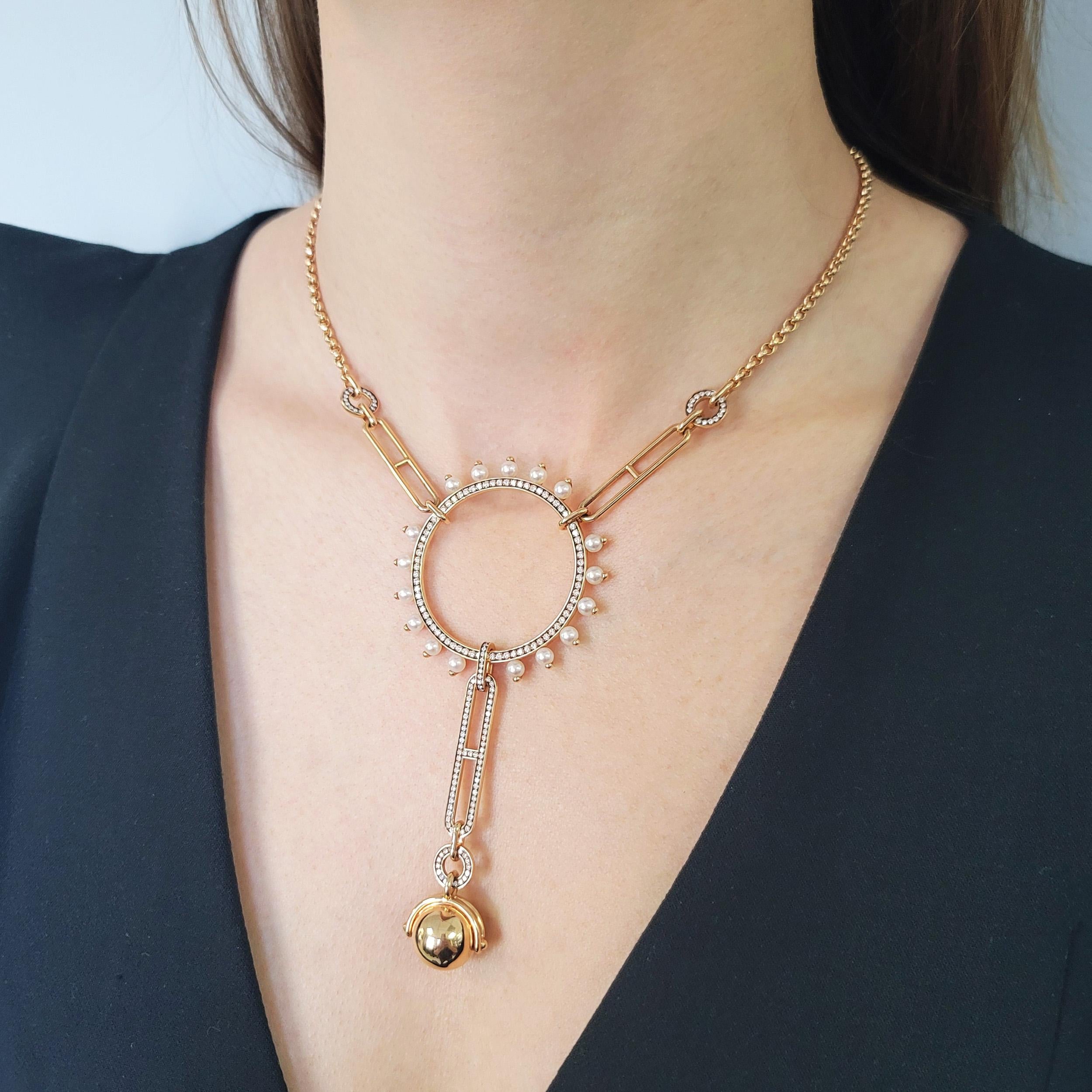 Taglio rotondo Collana Chandra di Hermes in oro rosa 18 carati. in vendita