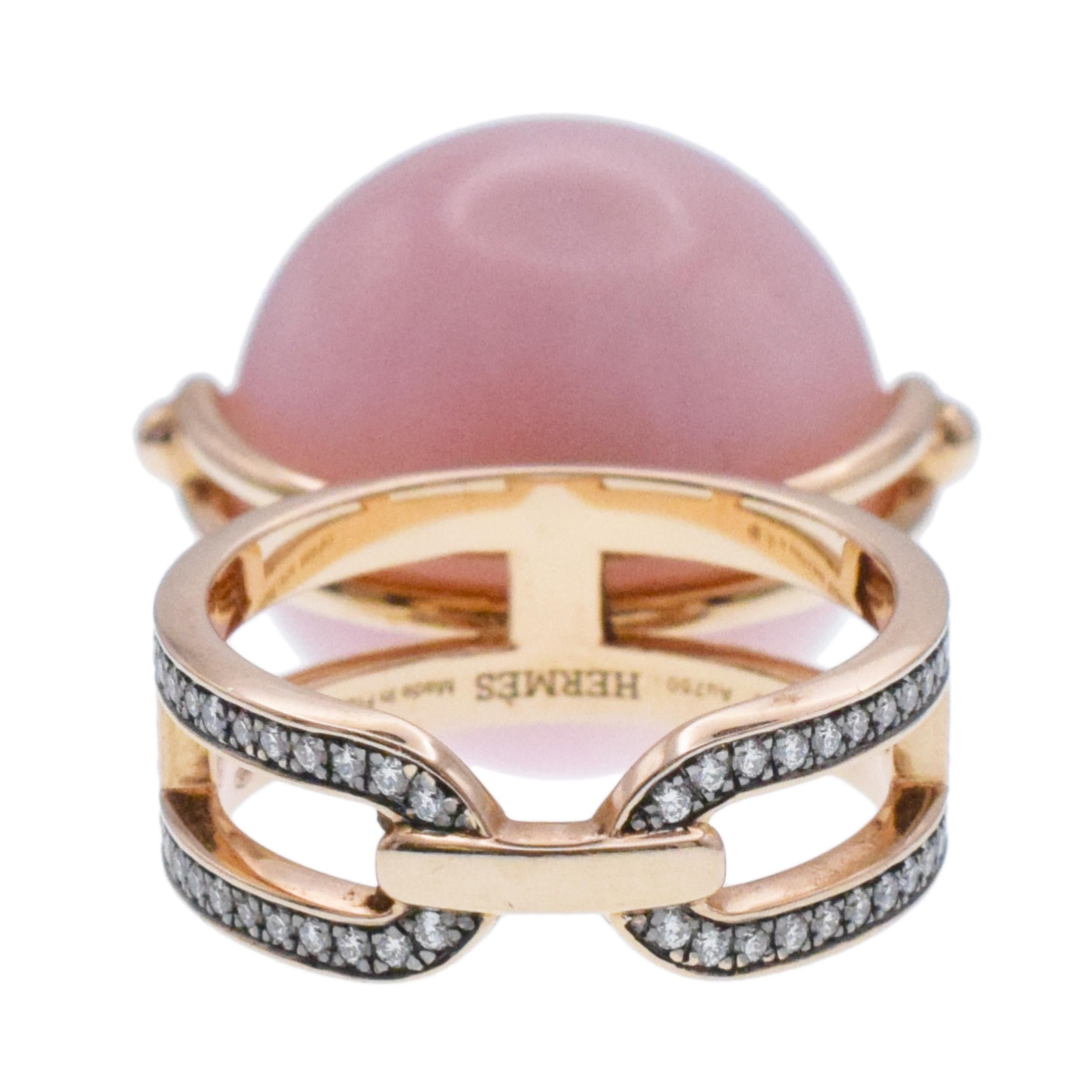 Hermes Chandra Pink Opal Ball and Diamond Ring in 18k Rose Gold For Sale 5
