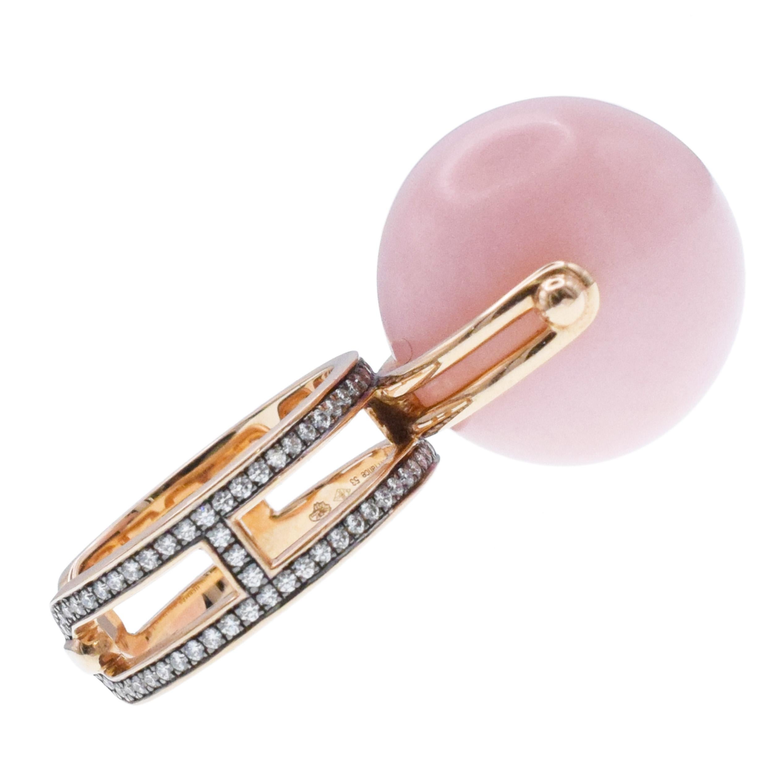 Hermes Chandra Pink Opal Ball and Diamond Ring in 18k Rose Gold For Sale 7