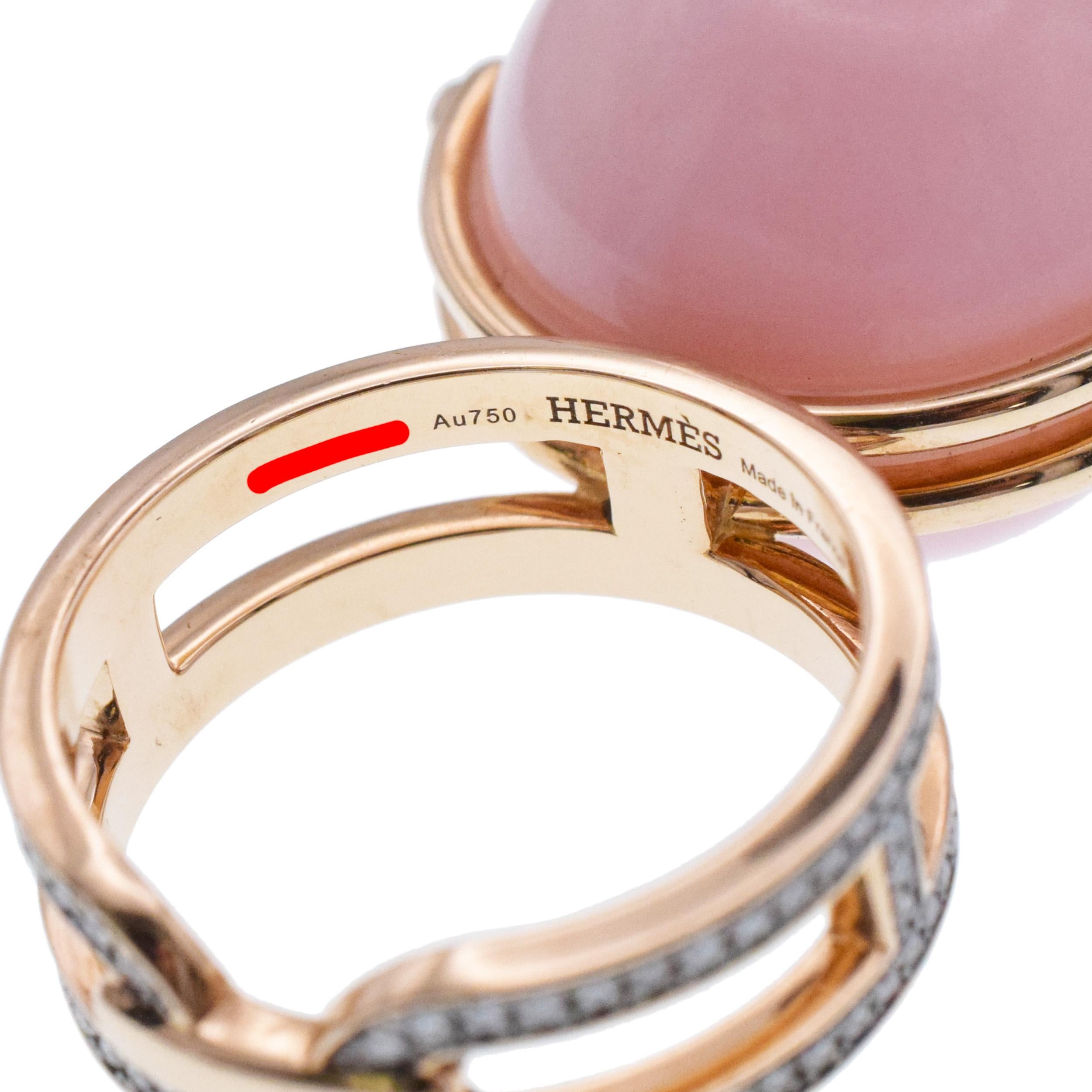 Hermes Chandra Pink Opal Ball and Diamond Ring in 18k Rose Gold For Sale 1