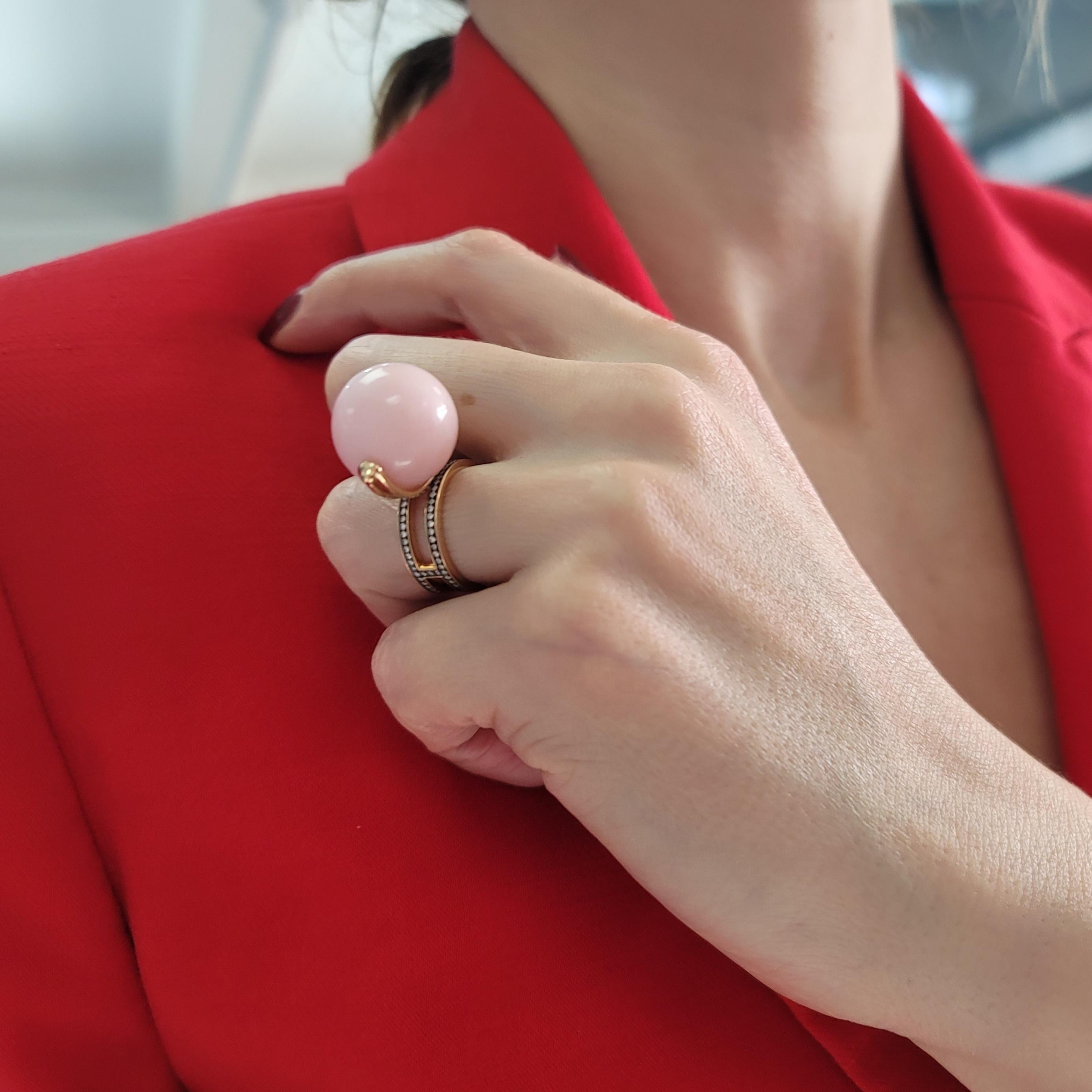 Hermes Chandra Pink Opal Ball and Diamond Ring in 18k Rose Gold For Sale 2